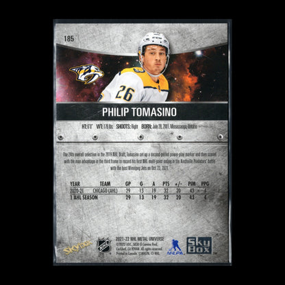 2021-22 SkyBox Metal Universe PHILIP TOMASINO #185 Rookie RC - Predators