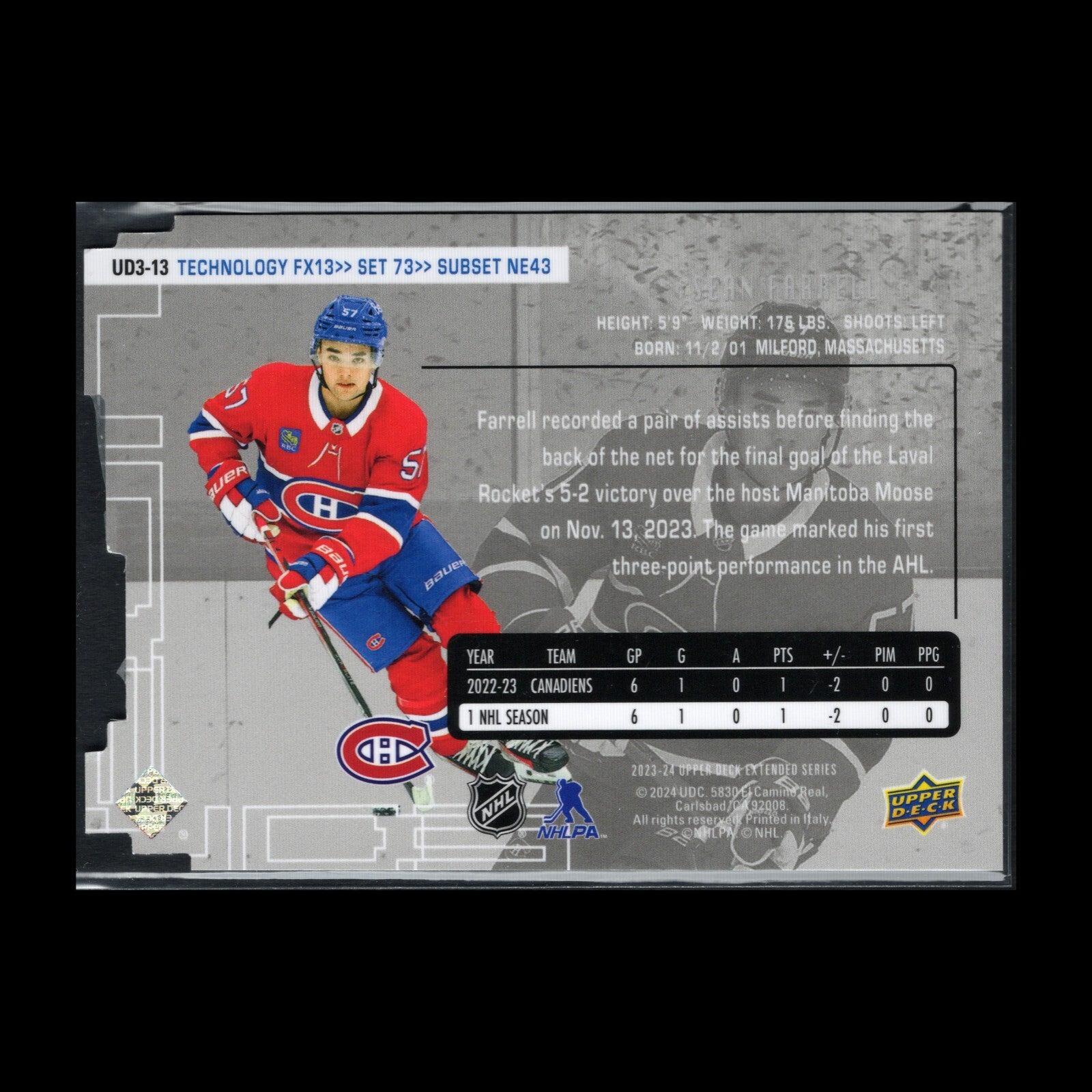 2024-25 UD Extended Series SEAN FARRELL #UD3-13 Die-cut 1998-99 UD3 Rookie RC
