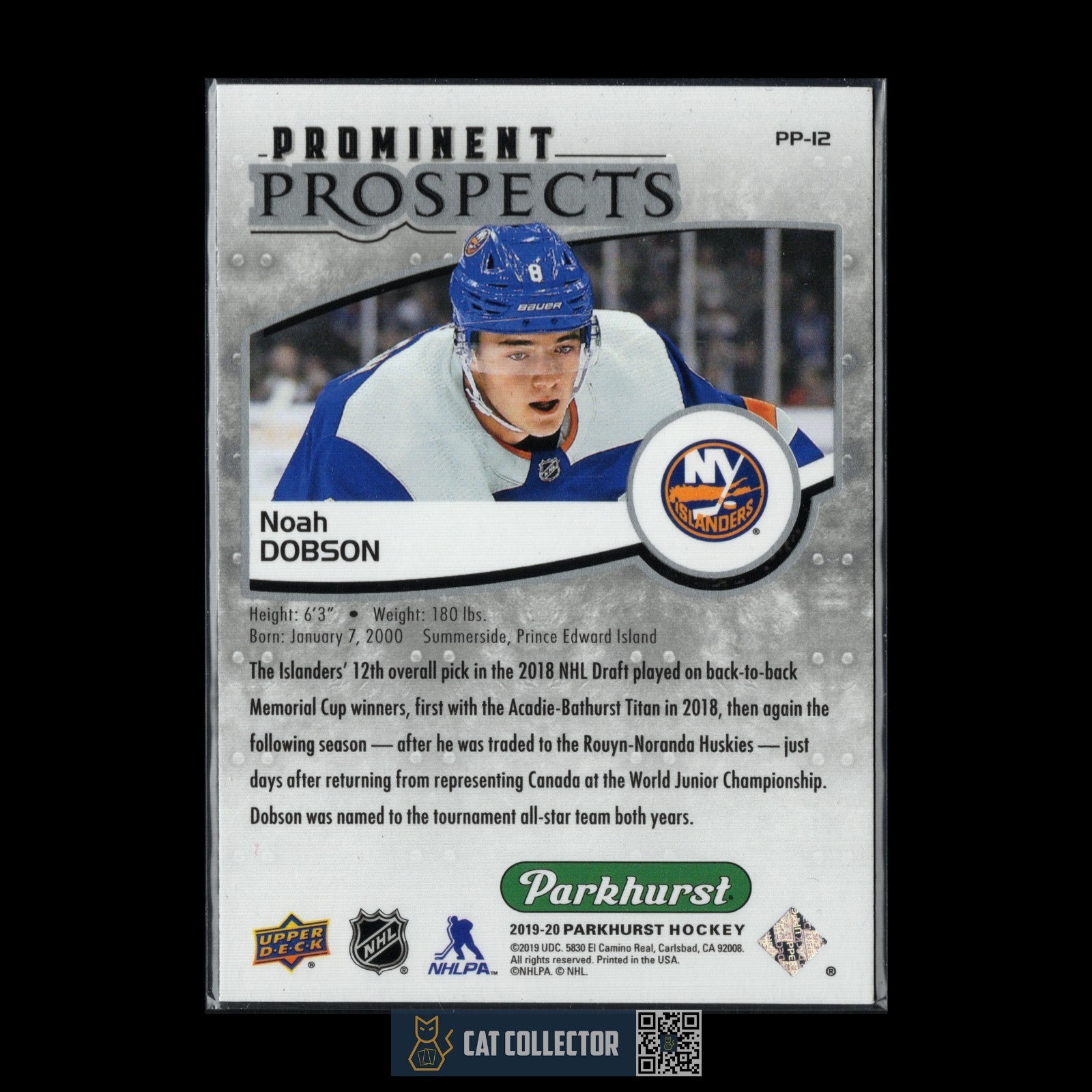 2019 UD Parkhurst NOAH DOBSON #PP-12 Prominent Prospects Rookie RC