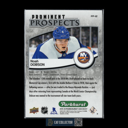 2019 UD Parkhurst NOAH DOBSON #PP-12 Prominent Prospects Rookie RC