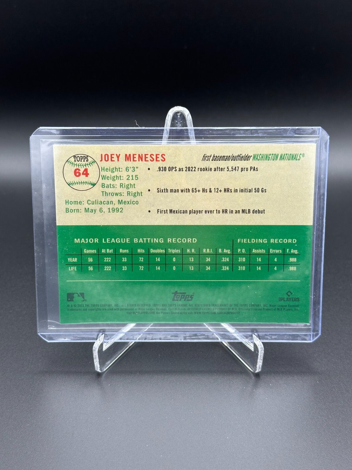 2023 Topps Chrome Platinum JOEY MENESES #64 RC Blue Mini-Diamond Refractor /199