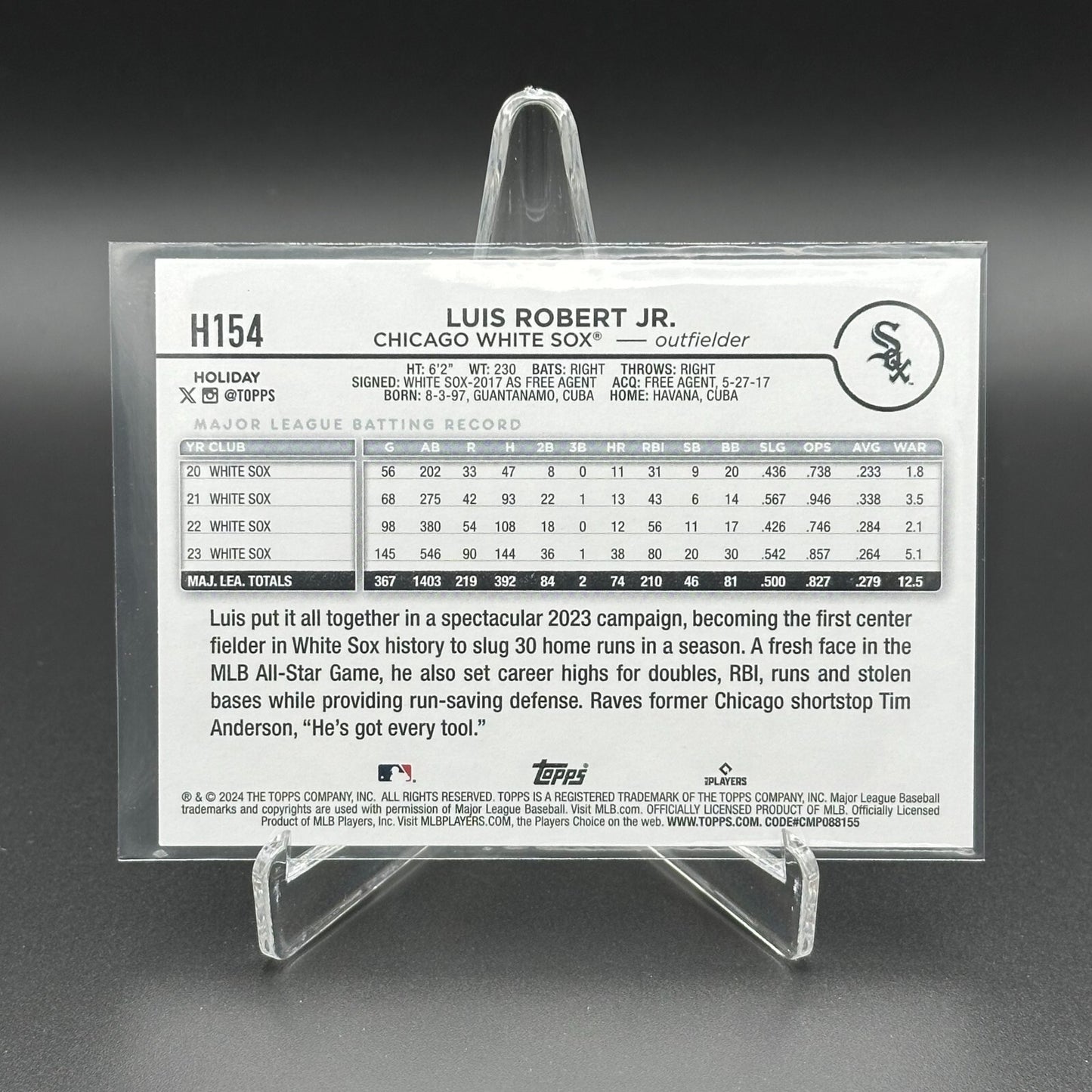 2024 Topps Holiday LUIS ROBERT JR. #H154 Image Variation RC - Chicago White Sox