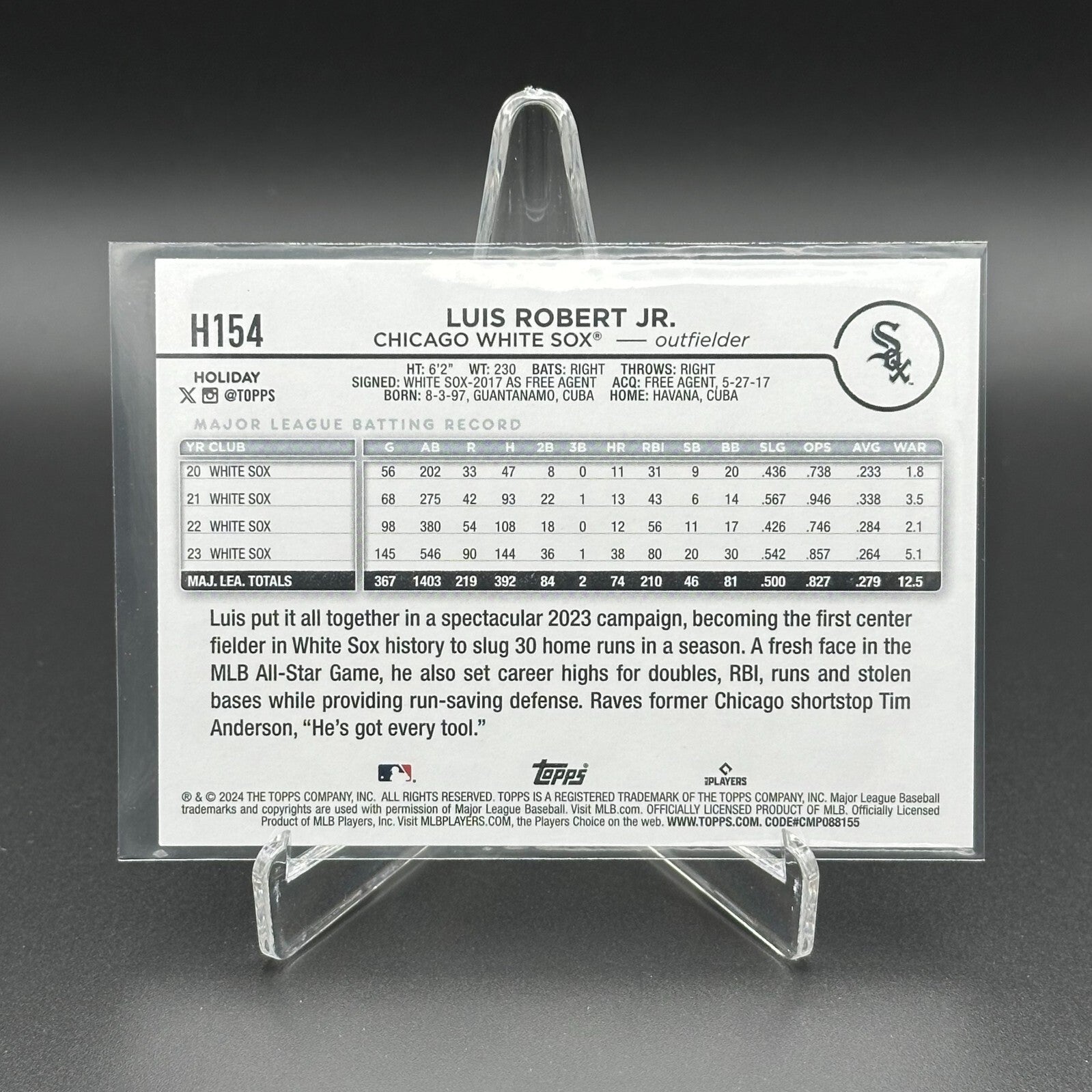 2024 Topps Holiday LUIS ROBERT JR. #H154 Image Variation RC - Chicago White Sox