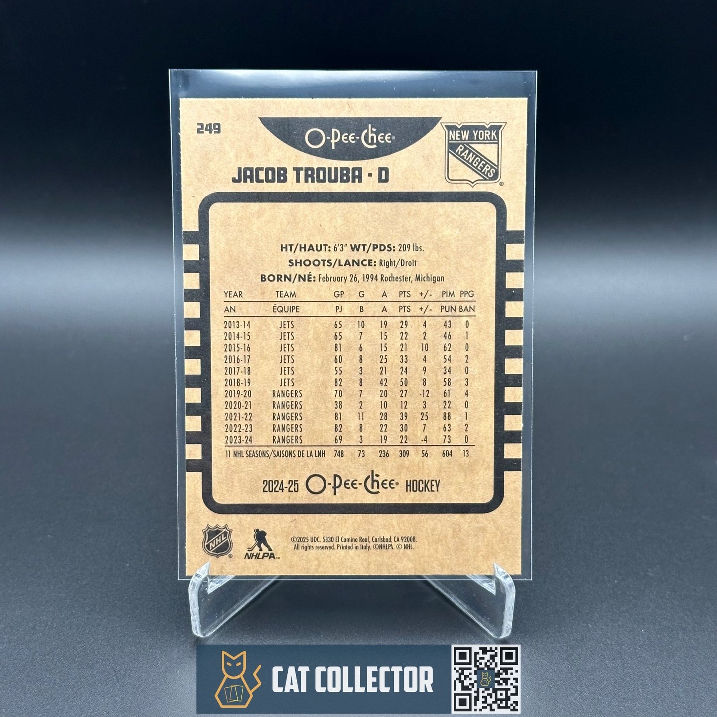 2024-25 O-Pee-Chee Hockey JACOB TROUBA #249 Retro - New York Rangers