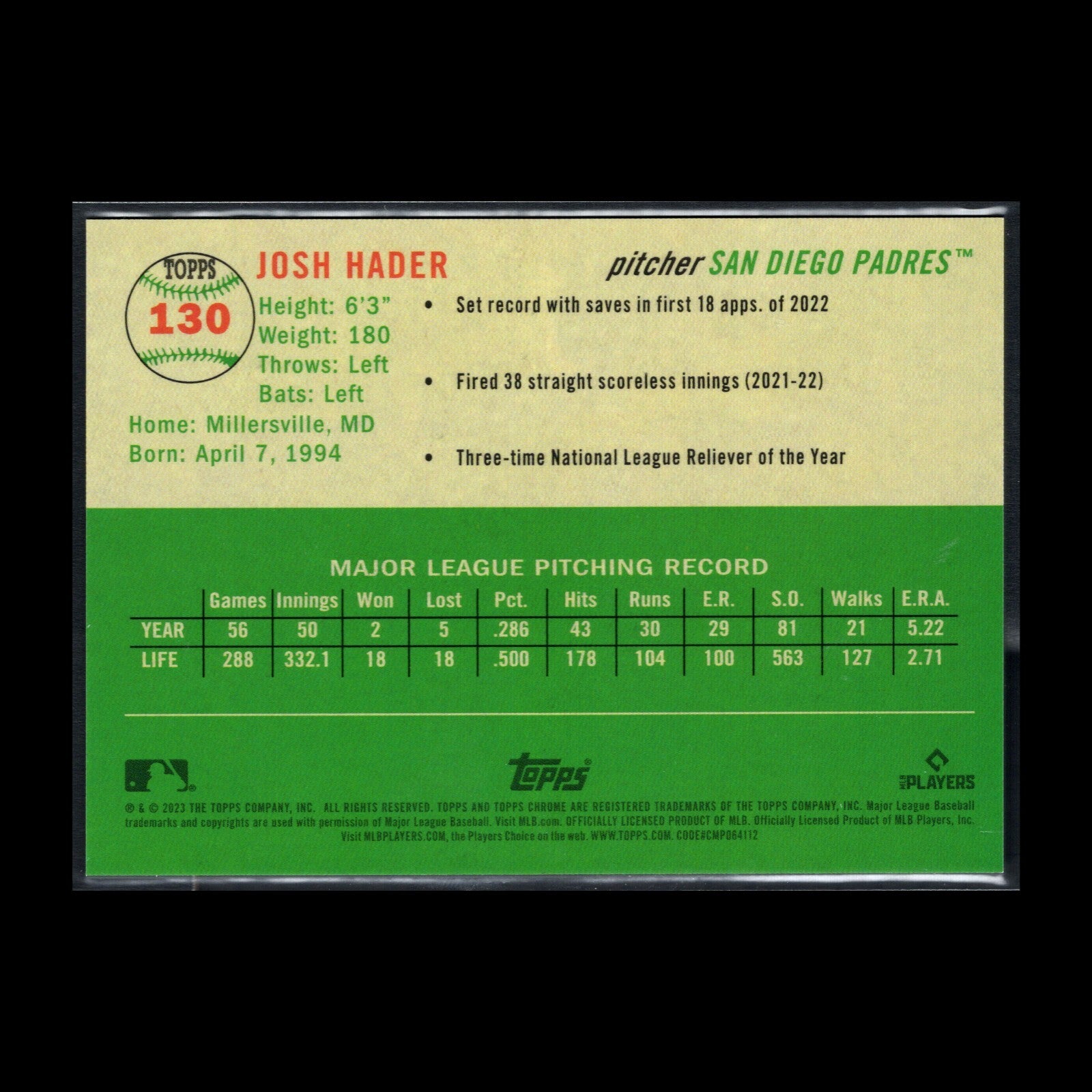 2023 Topps Chrome Platinum JOSH HADER #130 Topps Refractor /499