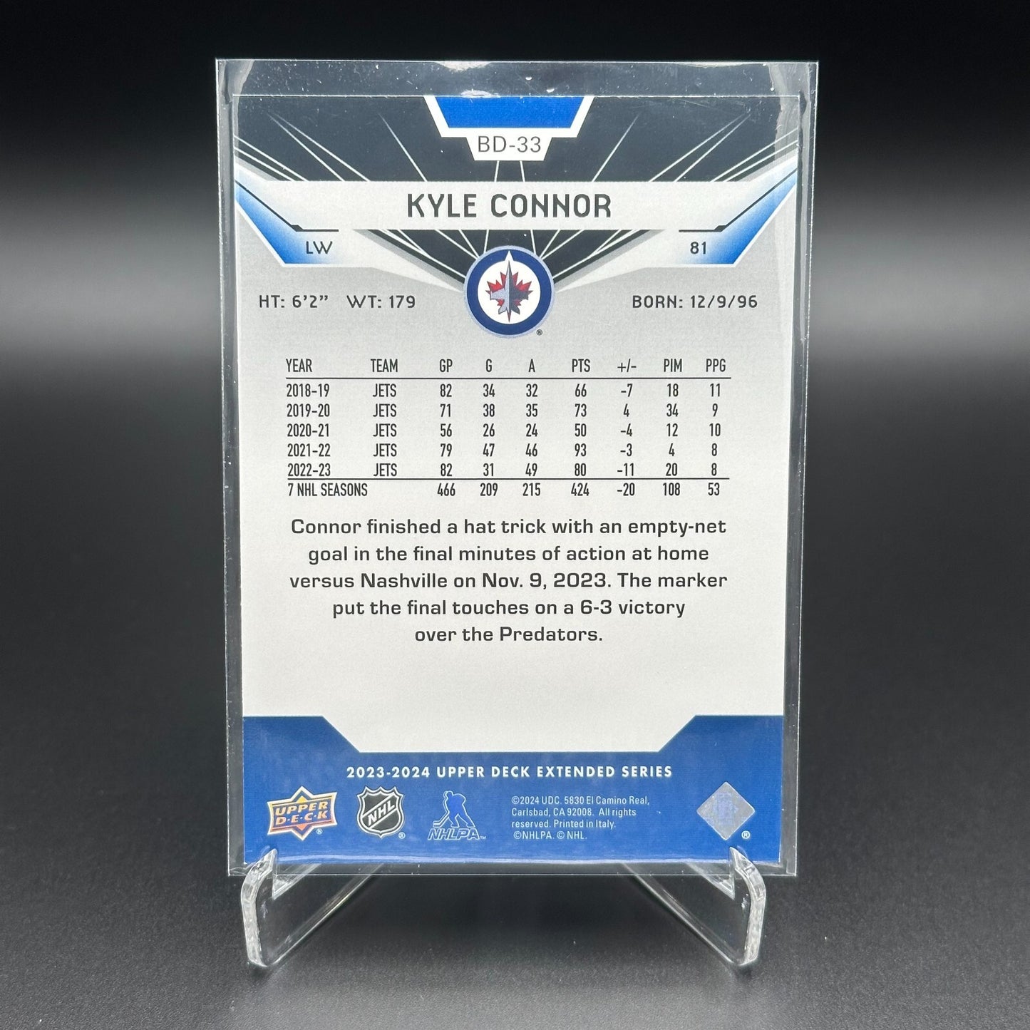 2023-24 UD Extended series KYLE CONNOR #BD-33 Black Diamond - Winnipeg Jets