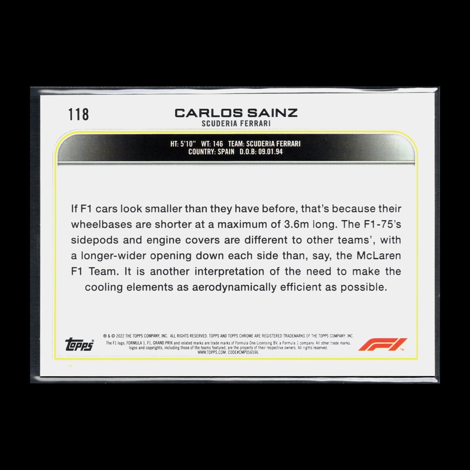 2022 Topps Chrome F1 Formula 1 CARLOS SAINZ #118 - Scuderia Ferrari