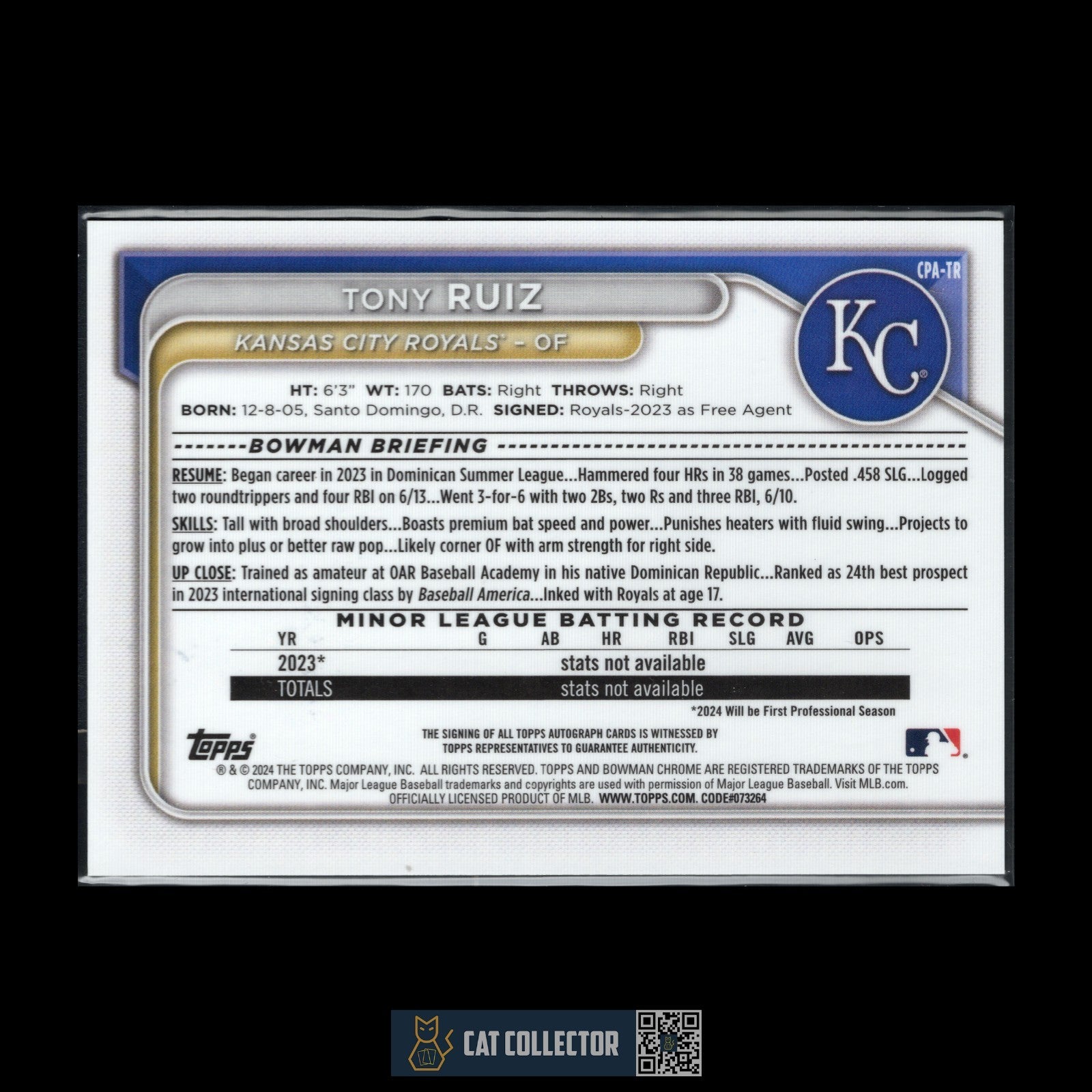 2024 Bowman Chrome TONY RUIZ #CPA-TR Yellow Refractor Auto 58/75