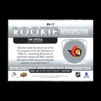2021-22 UD Series 1 TIM STUTZLE #RR-17 Rookie Retrospective RC - Ottawa Senators