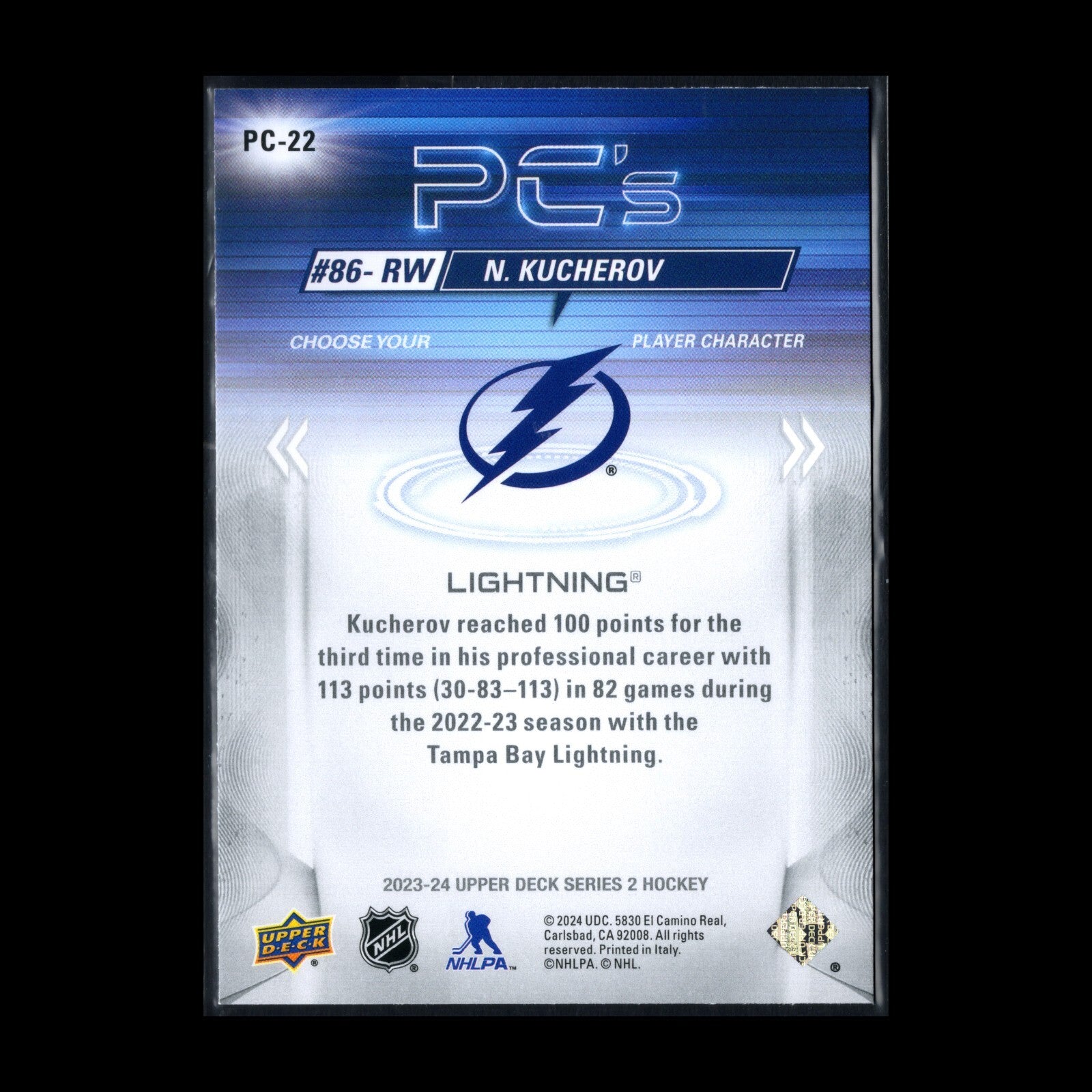 2023-24 UD Series 2 NIKITA KUCHEROV #PC-22 PC's - Tampa Bay Lightning