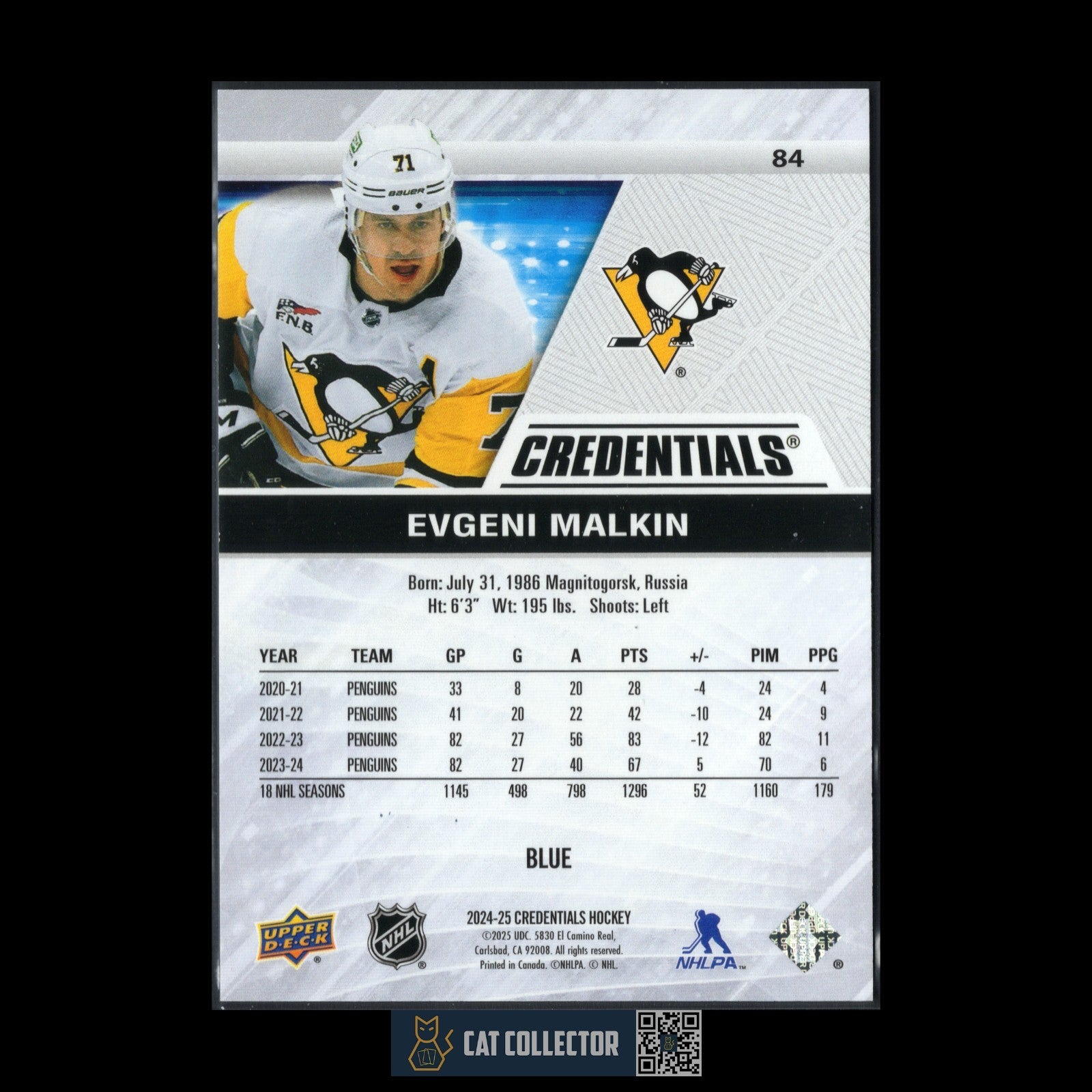2024-25 UD Credentials EVGENI MALKIN #84 Blue /299 - Pittsburgh Penguins