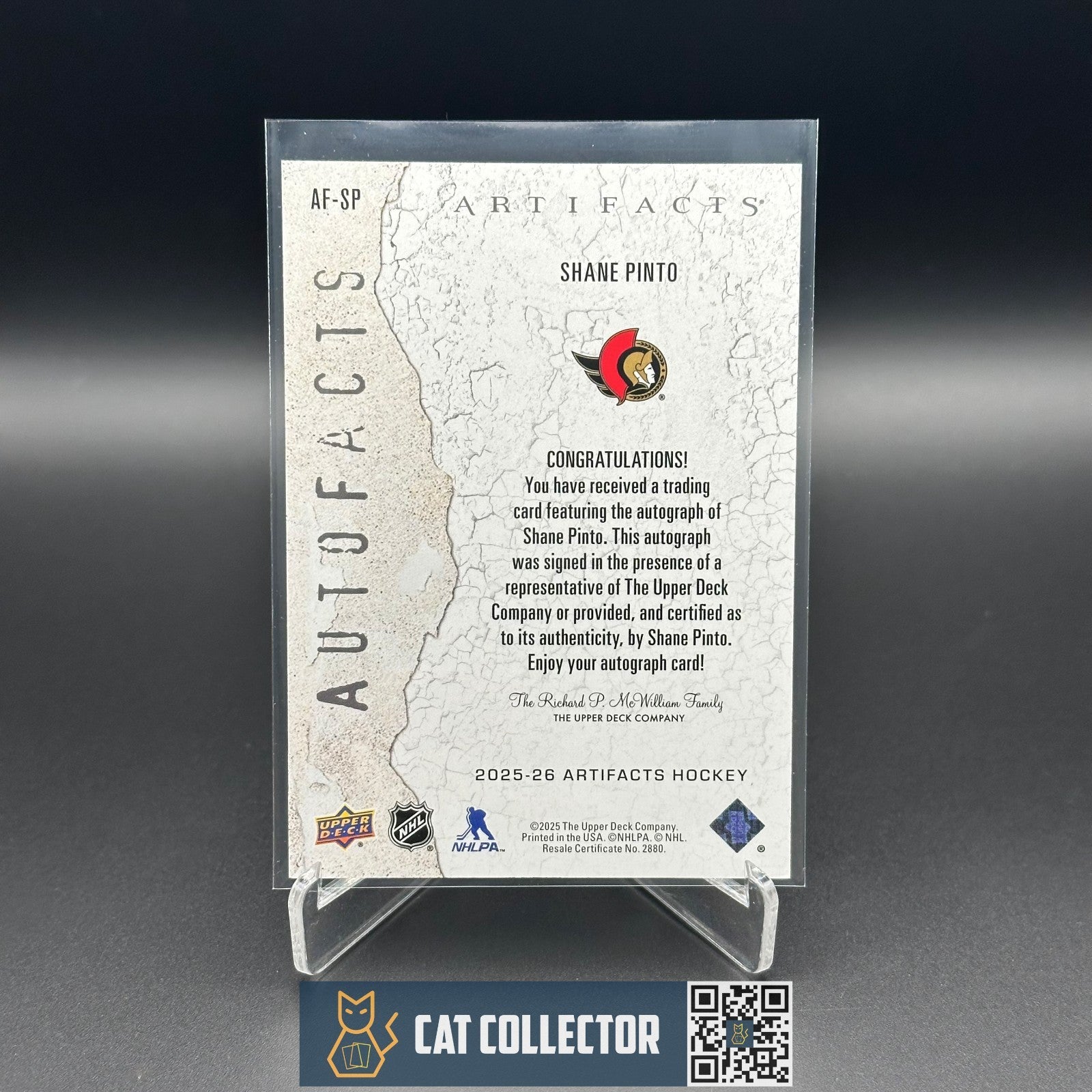 2025-26 UD Artifacts SHANE PINTO #AF-SP Autofacts Auto