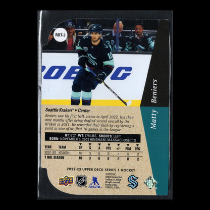 2022-23 UD Series 1 MATTY BENIERS #RDT-3 Rookie Gold Die-cut - Seattle Kraken