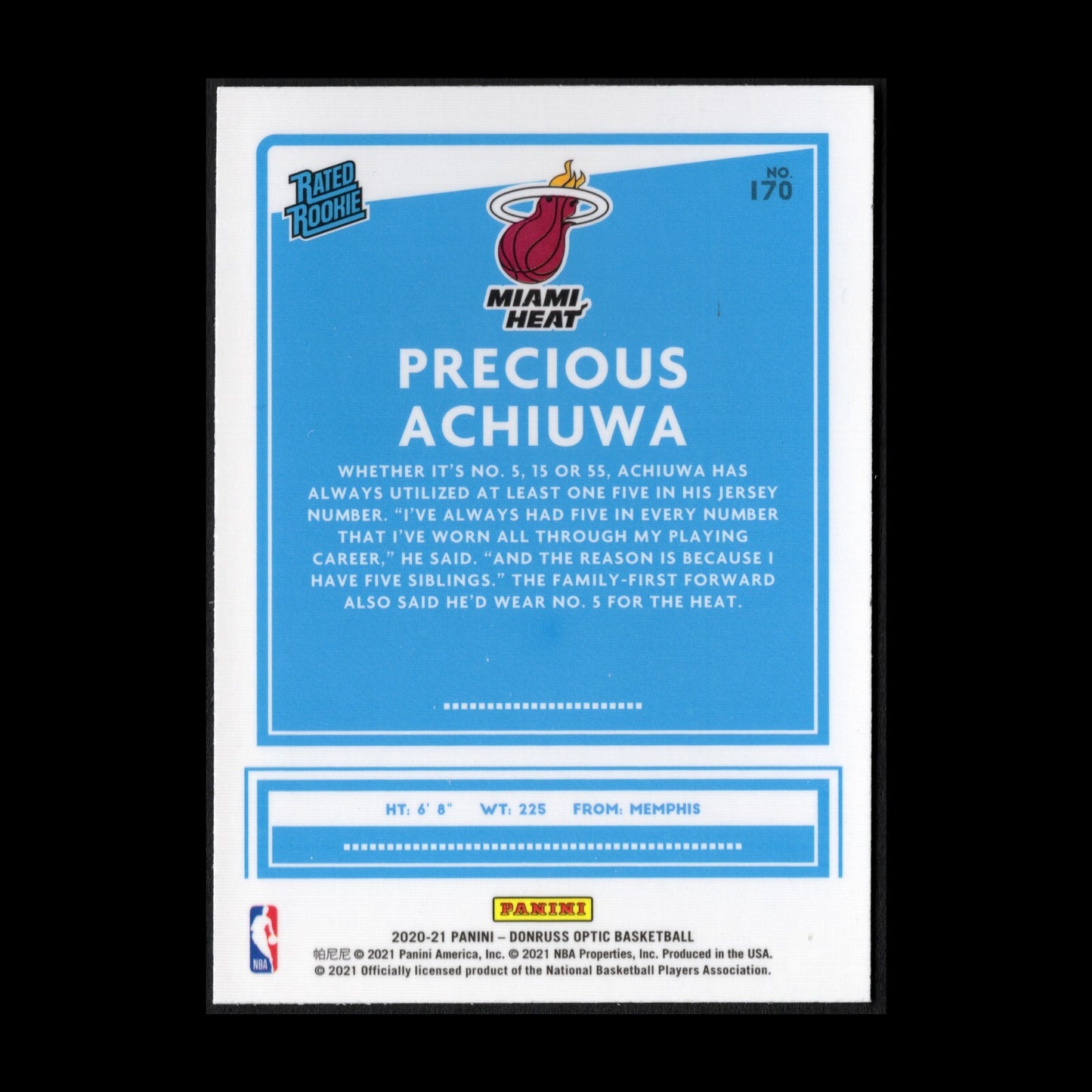 2020-21 Panini Donruss Optic PRECIOUS ACHIUWA #170 Rated Rookie RC