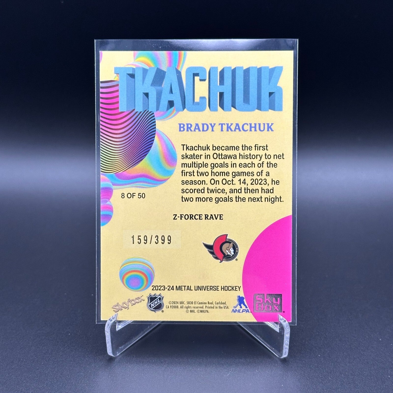 2023-24 SkyBox Metal Universe BRADY TKACHUK #8 Z-Force Rave /399