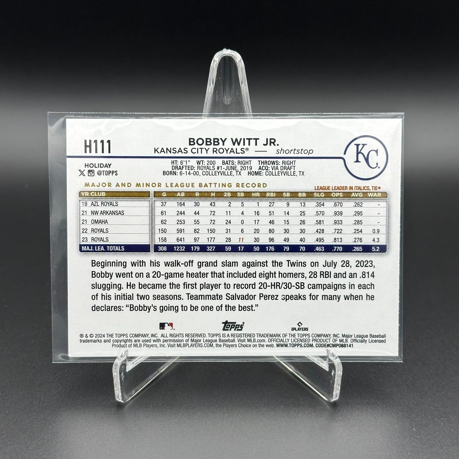 2024 Topps Holiday BOBBY WITT JR. #H111 Holiday Tree - Kansas City Royals