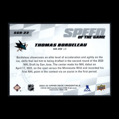 2022-23 UD Credentials THOMAS BORDELEAU #SGR-22 Speed of the Game Rookie
