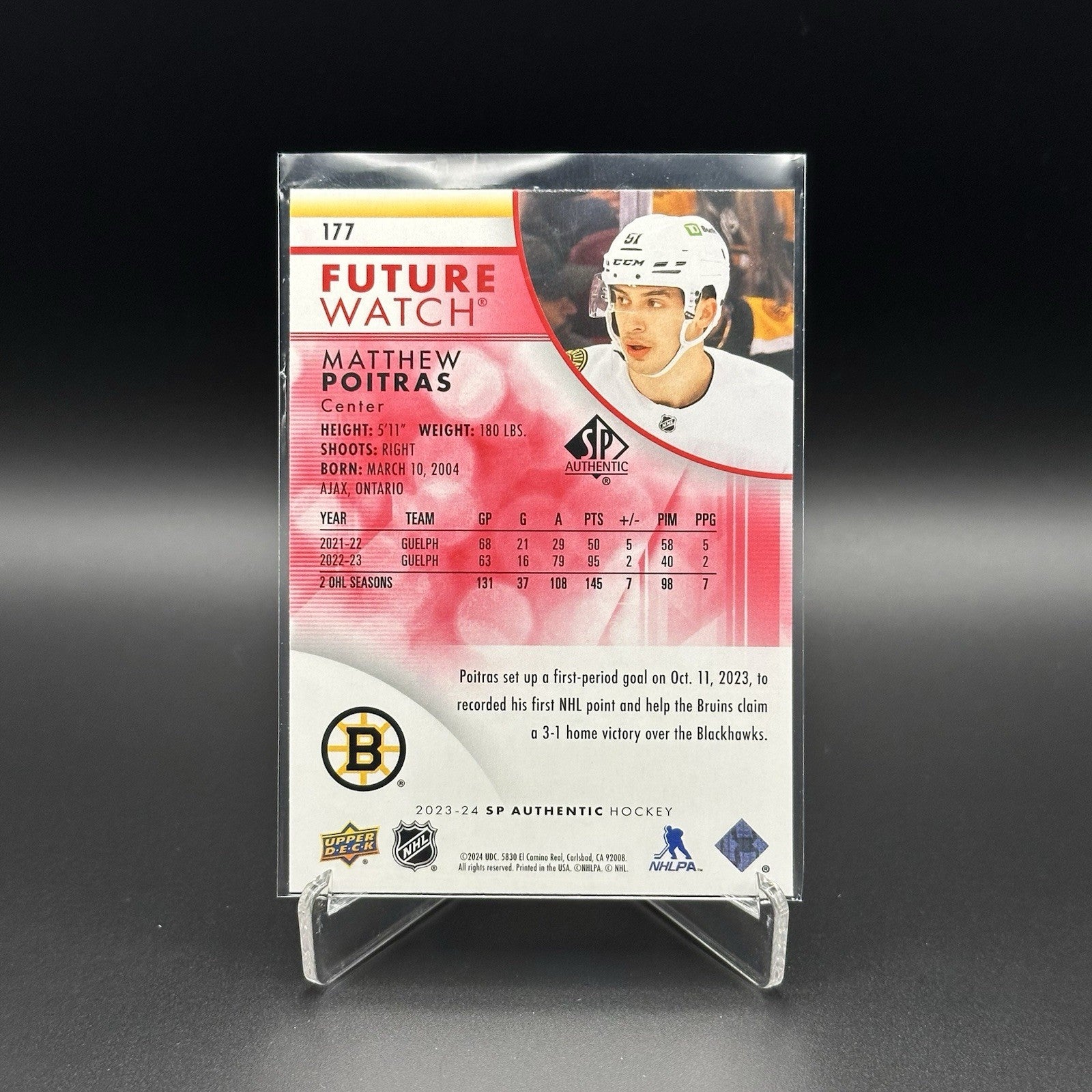2023-24 UD SP Authentic MATTHEW POITRAS #177 Future Watch Limited Red