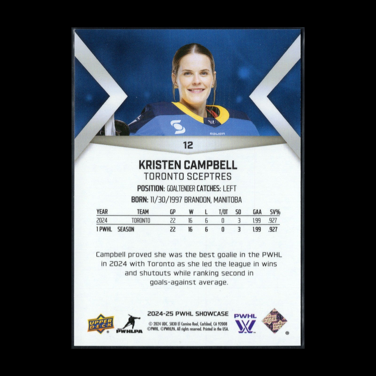 2024-25 Upper Deck PWHL Showcase KRISTEN CAMPBELL #12 Rookie RC Toronto Sceptres