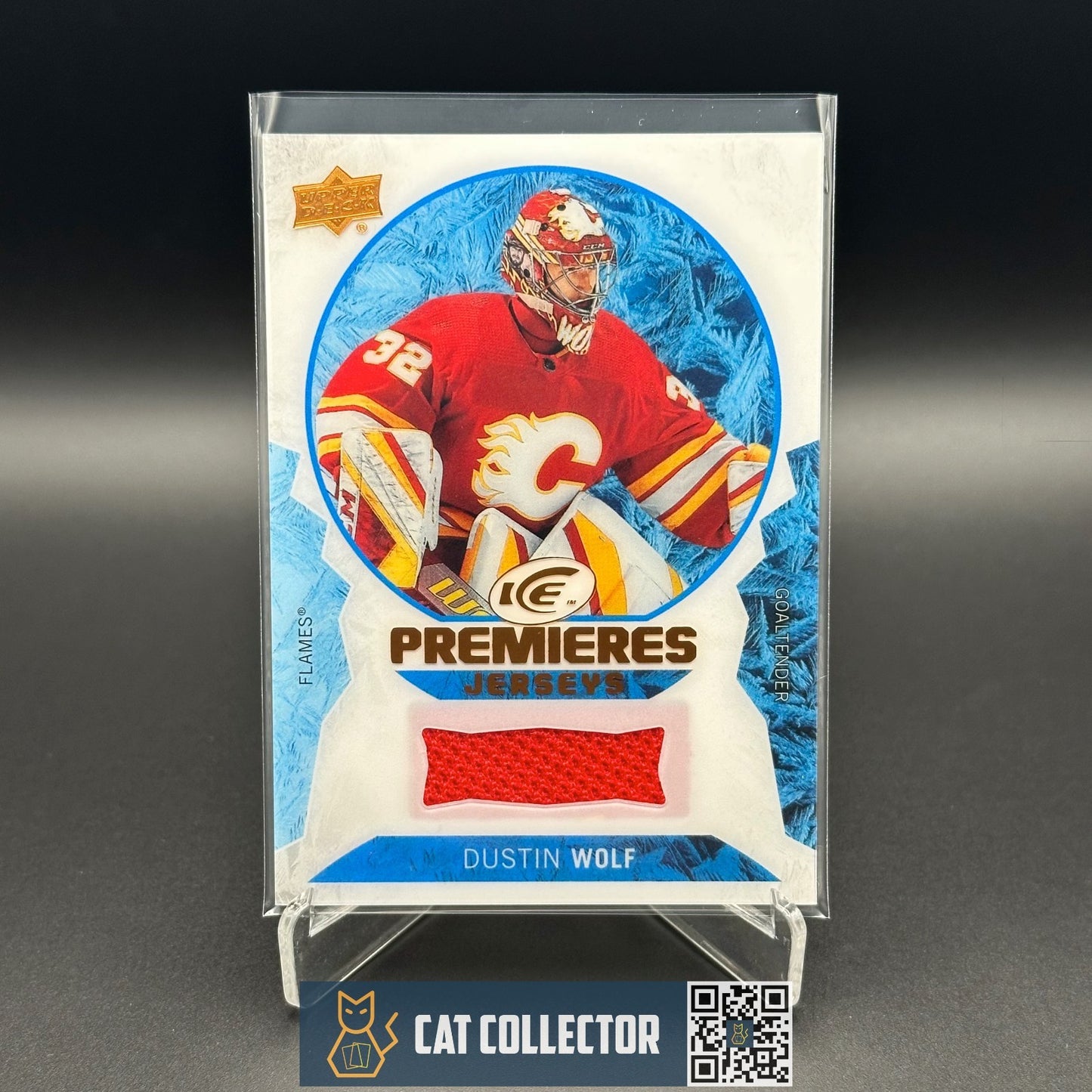 2023-24 UD Ice DUSTIN WOLF #IPJ-DW Ice Premieres Jersey Rookie RC
