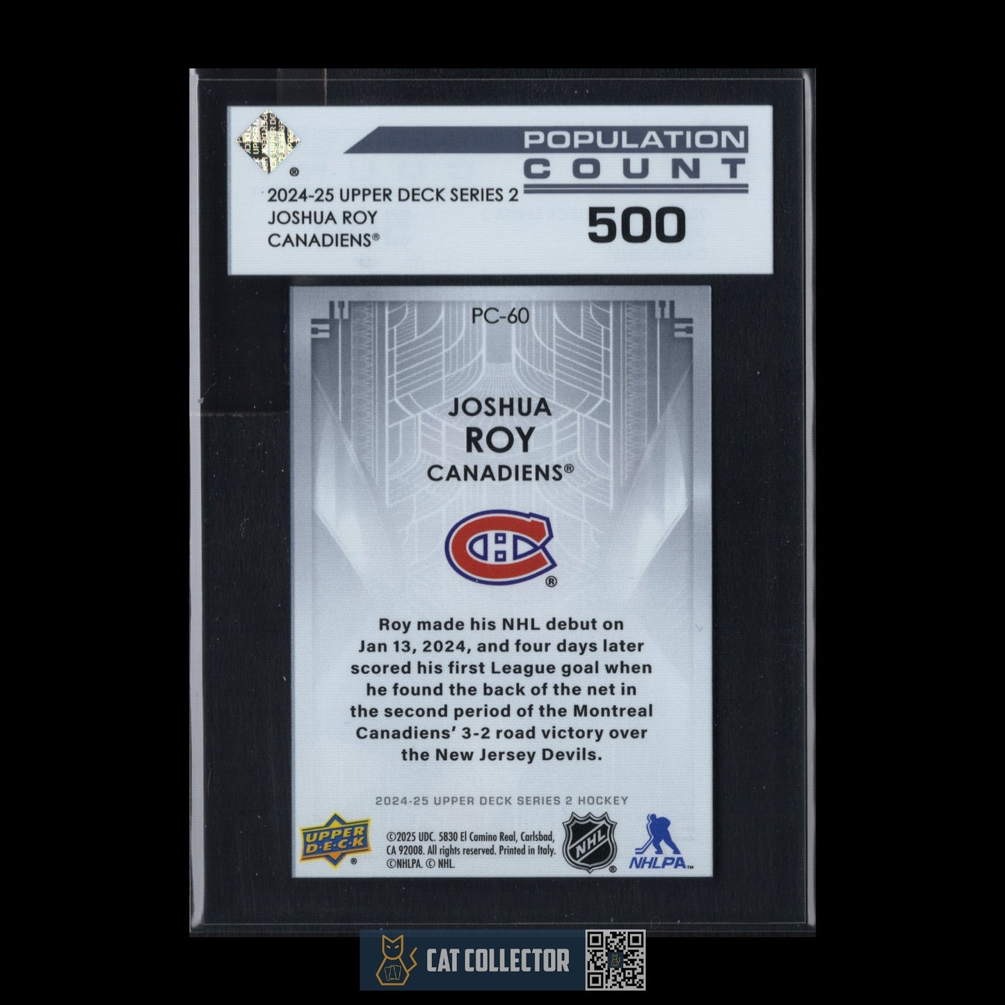2024-25 UD Series 2 JOSHUA ROY #PC-60 Population Count 500 Rookie RC
