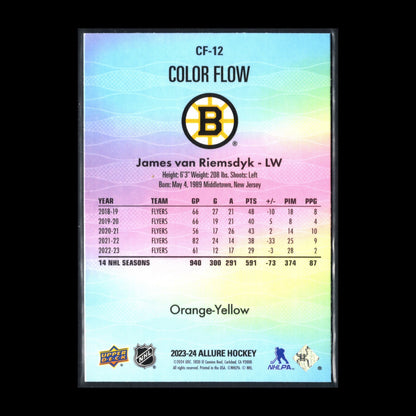 2023-24 UD Allure JAMES VAN RIEMSDYK #CF-12 Color Flow Orange-Yellow
