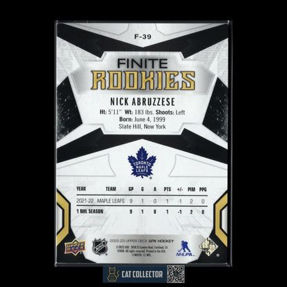 2022-23 UD SPx NICK ABRUZZESE #F-39 SPx Finites Rookies Gold RC /299