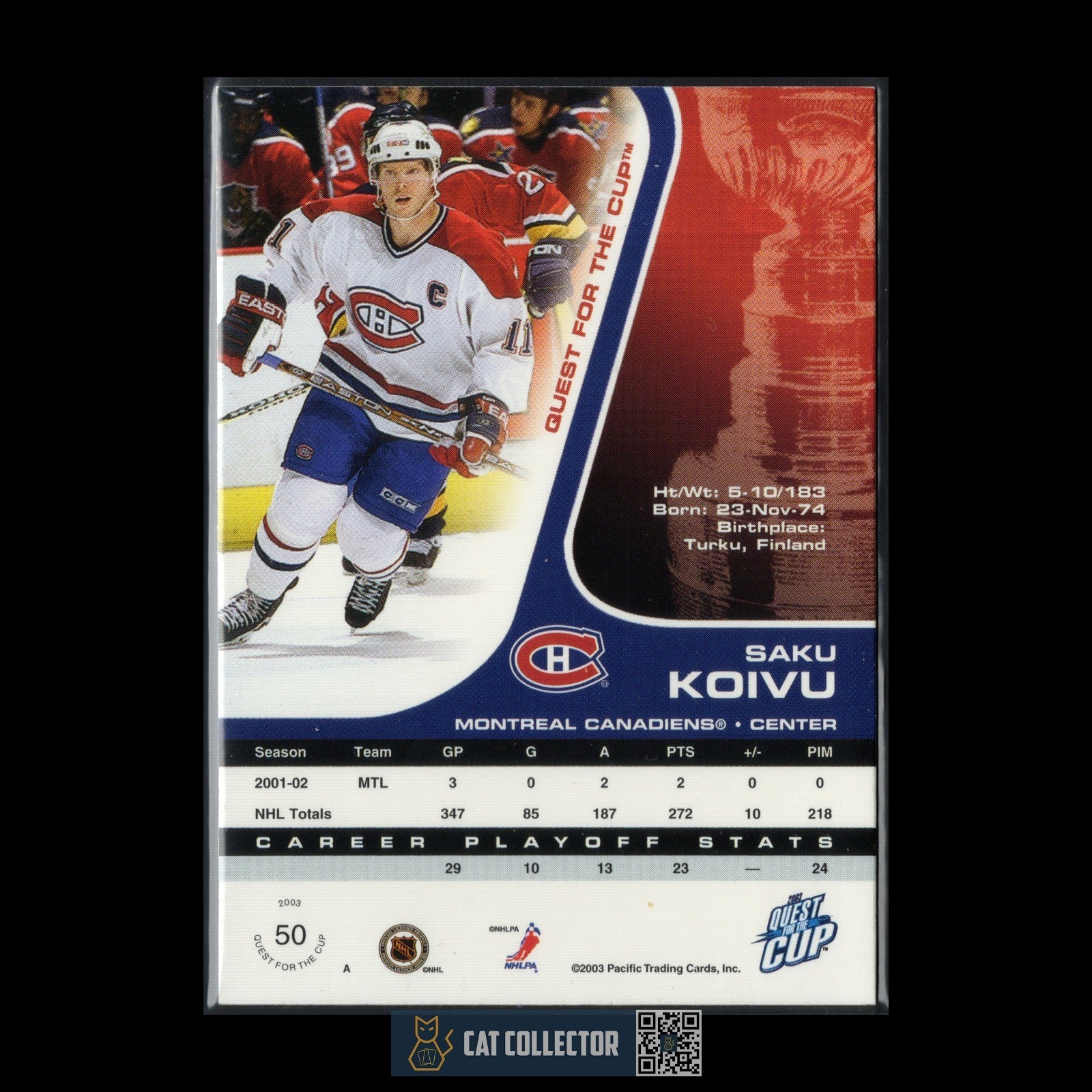 2002-03 Pacific Quest for the cup SAKU KOIVU #50