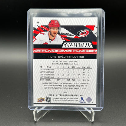 2023-24 UD Credentials ANDREI SVECHNIKOV #16 Red 22/349 - Carolina Hurricanes