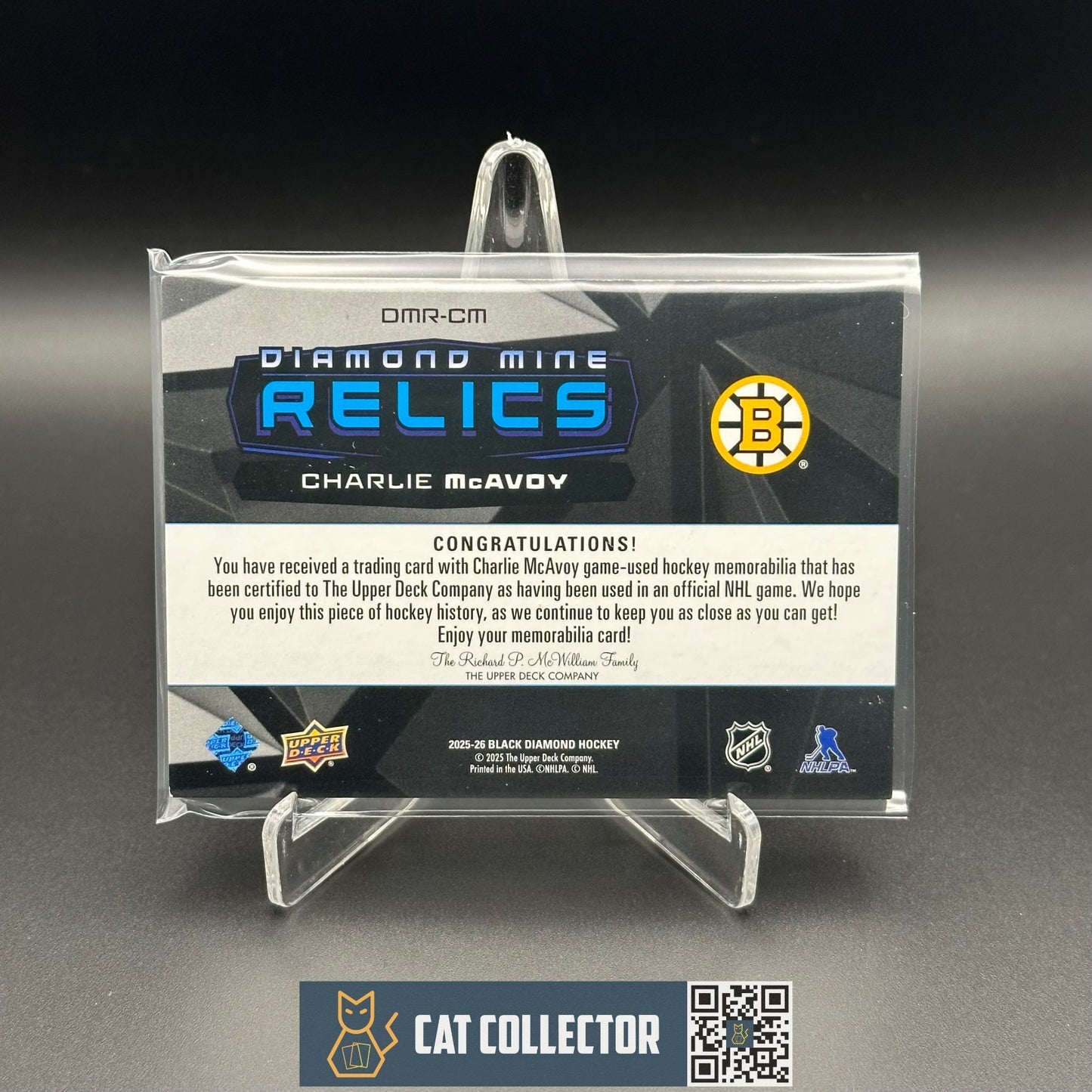 2025-26 UD Black Diamond CHARLIE MCAVOY #DMR-CM Diamond Mine Relics Jersey