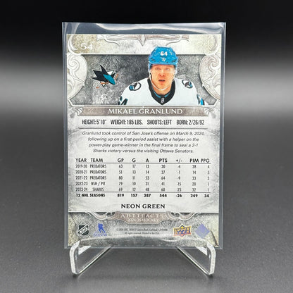 2024-25 UD Artifacts MIKAEL GRANLUND #54 Neon Green - San Jose Sharks