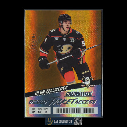 2024-25 UD Credentials OLEN ZELLWEGER #134 Debut Ticket Access Orange RC /199