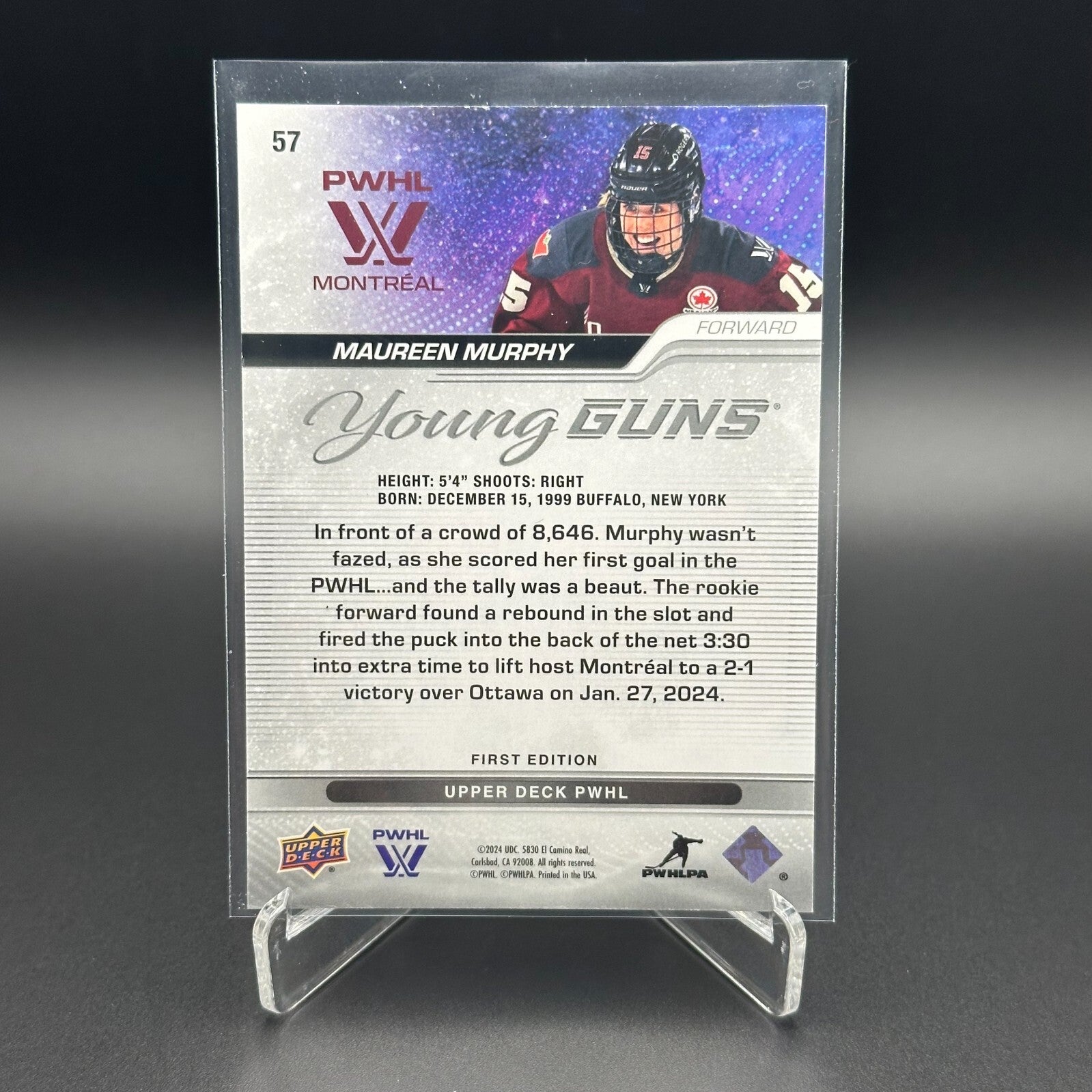 2024-25 UD PWHL MAUREEN MURPHY #57 Young Guns Outburst RC - 1st EDITION!