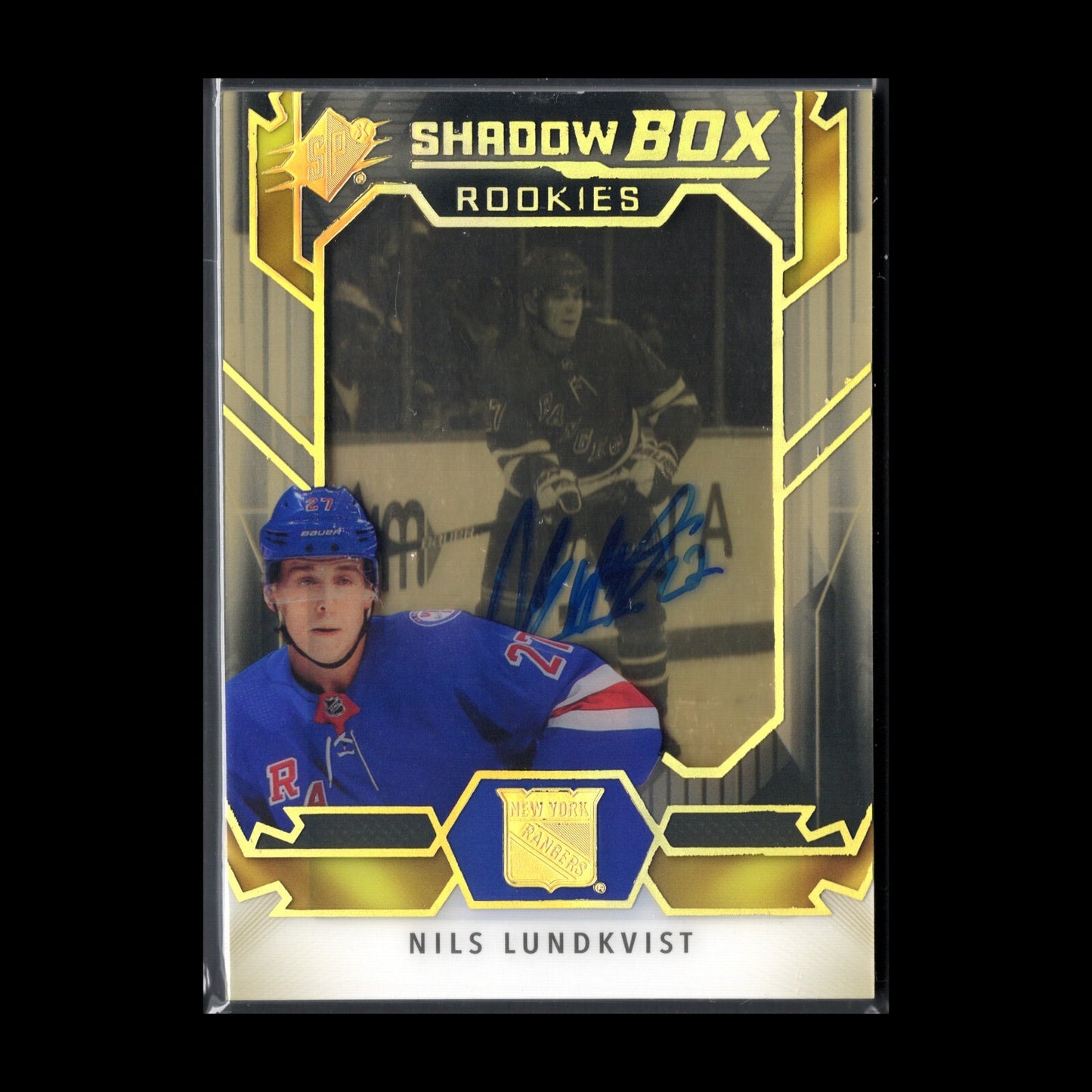 2021-22 UD SPx NILS LUNDKVIST #SBA-NL Shadow Box Rookies 19/175 Auto NY Rangers