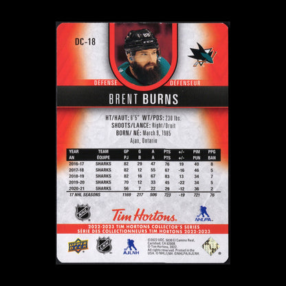 2022-23 UD Tim Hortons BRENT BURNS #DC-18 Red Die-Cut - San Jose Sharks