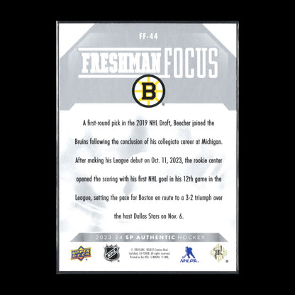 2023-24 UD SP Authentic JOHN BEECHER #FF-44 Freshman Focus RC - Boston Bruins