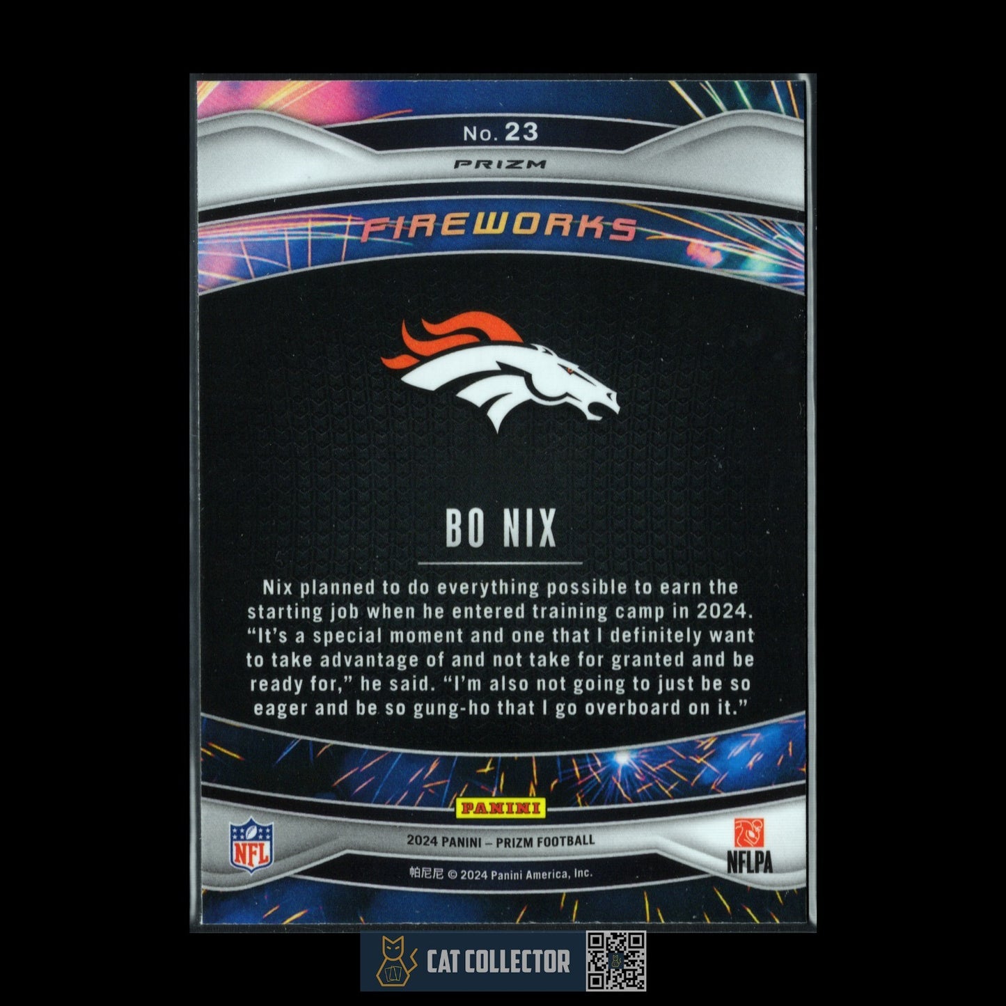2024 Panini Prizm BO NIX #23 Fireworks Disco No Huddle Rookie RC Denver Broncos
