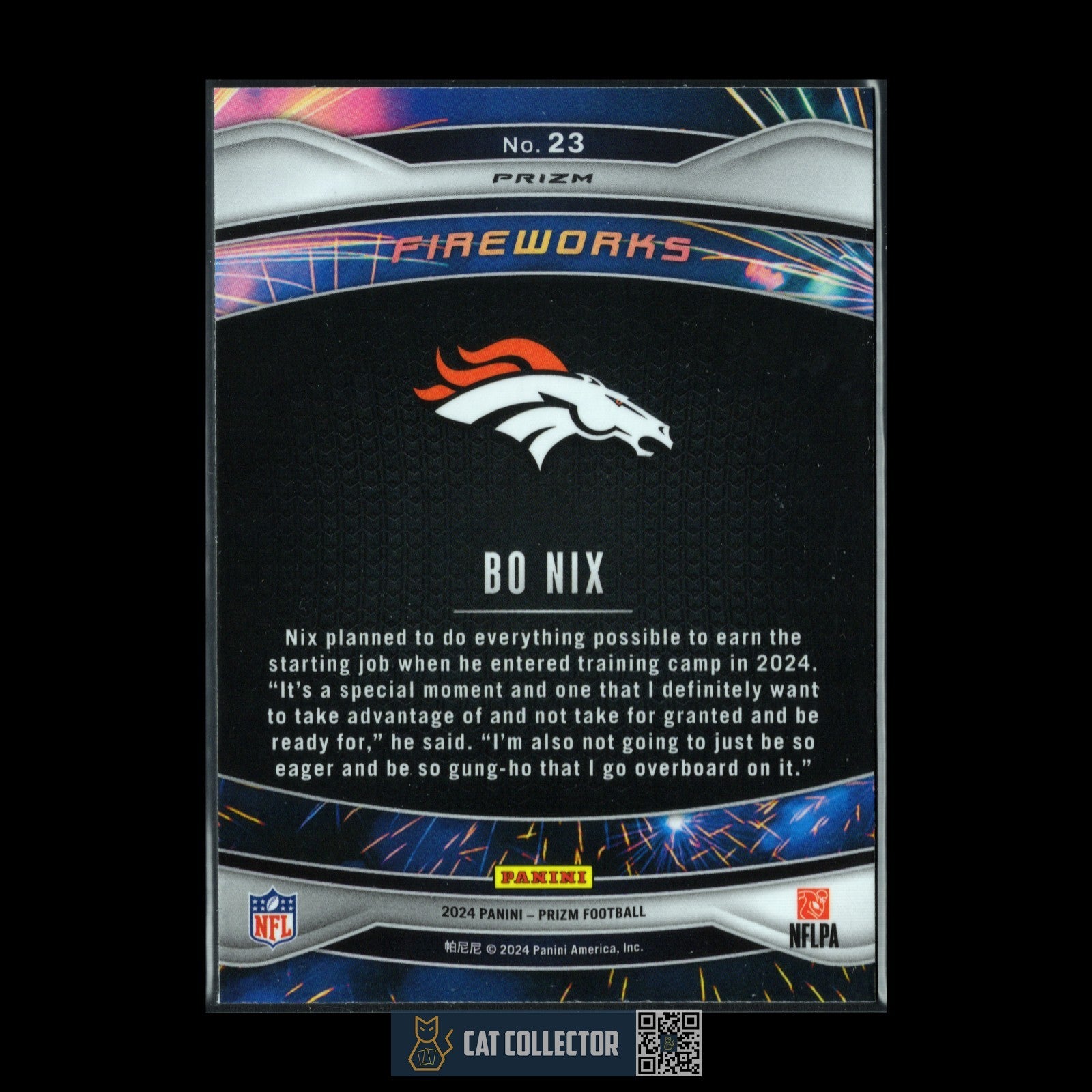 2024 Panini Prizm BO NIX #23 Fireworks Disco No Huddle Rookie RC Denver Broncos