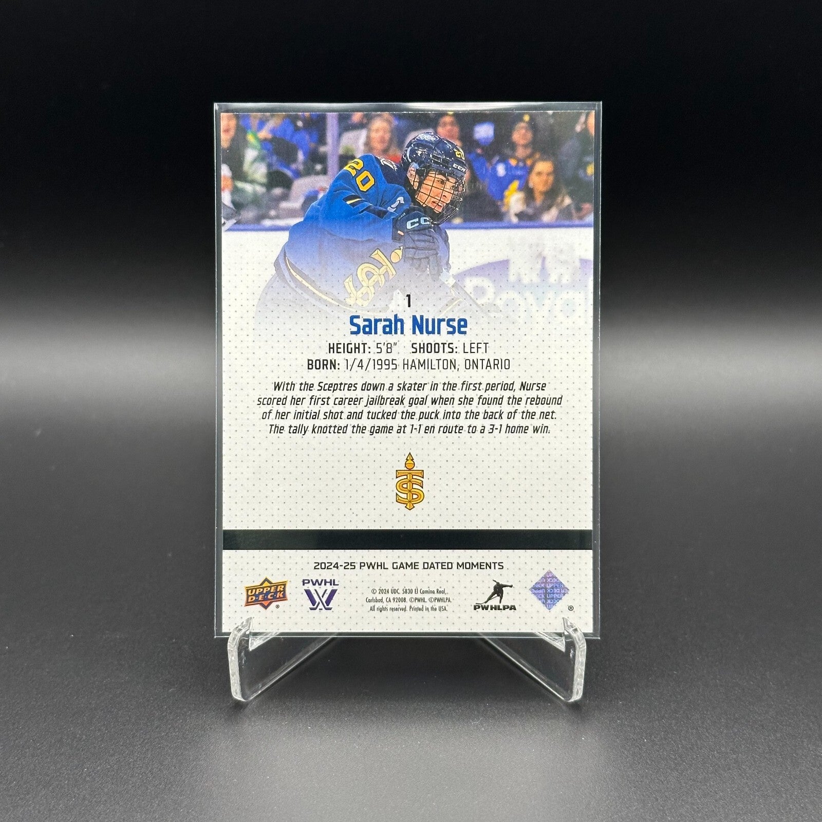 2024-25 UD PWHL Game Dated Moments SARAH NURSE #1 Toronto - ONLINE EXCUSIVE!