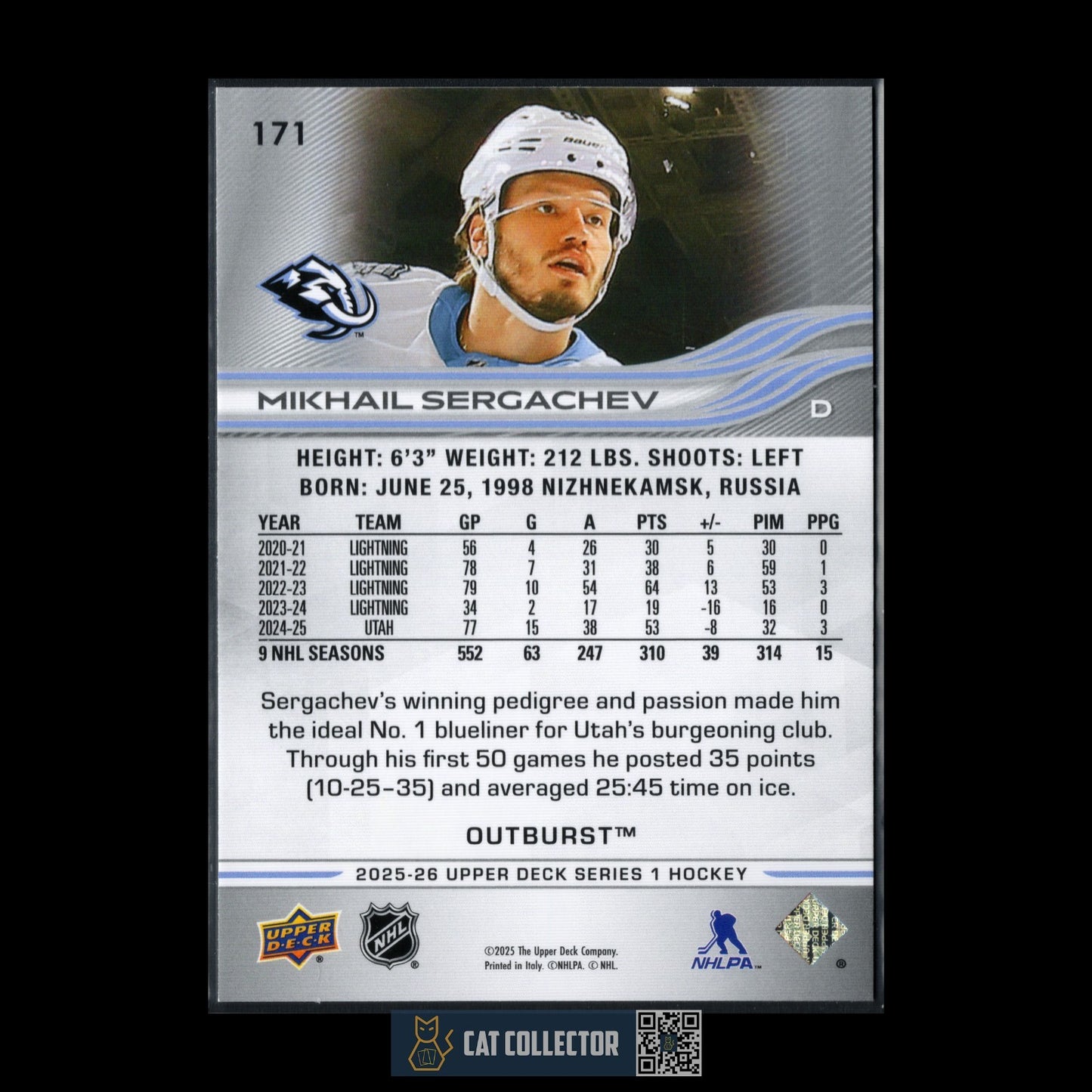 2025-26 UD Series 1 MIKHAIL SERGACHEV #171 Outburst - Utah Mammoth