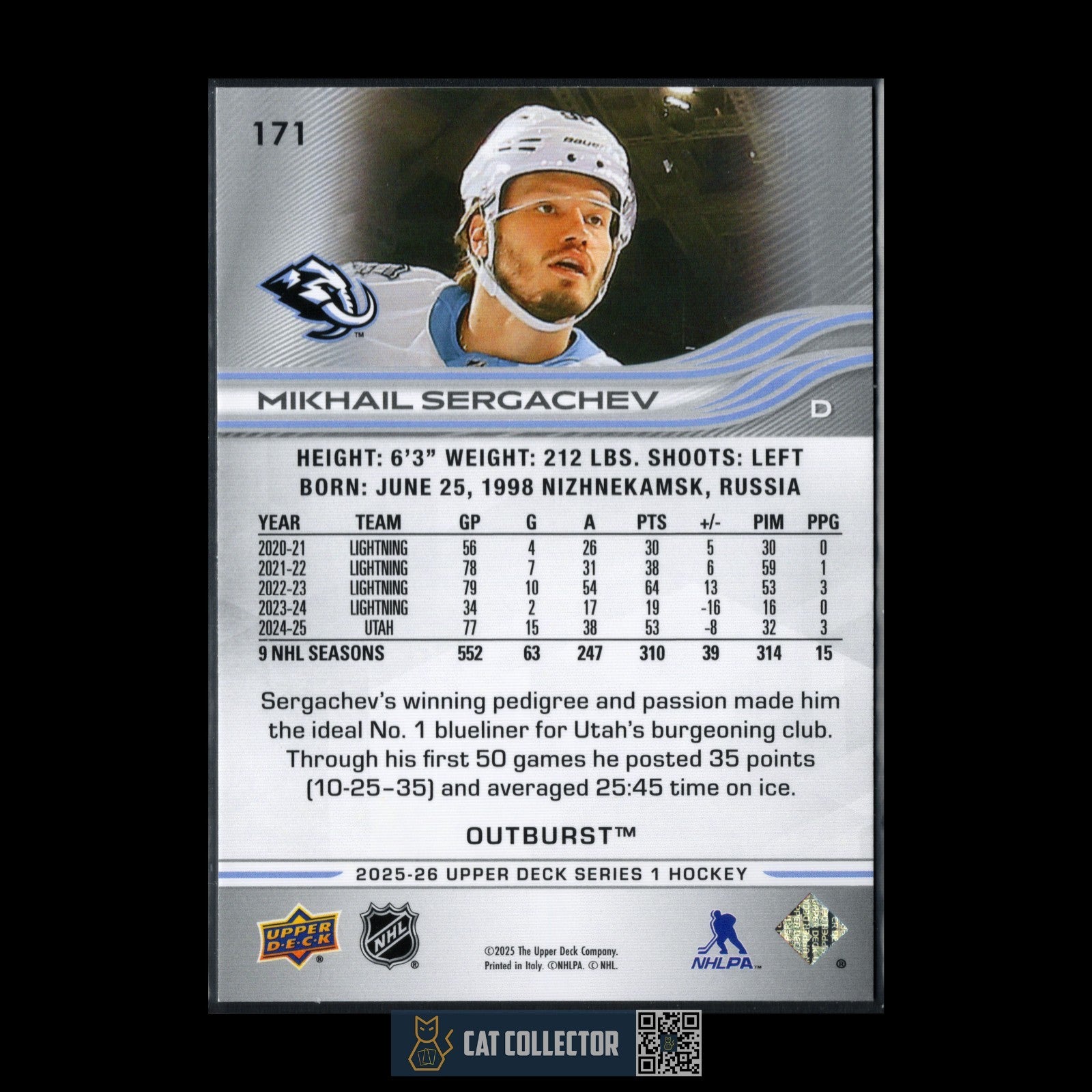 2025-26 UD Series 1 MIKHAIL SERGACHEV #171 Outburst - Utah Mammoth