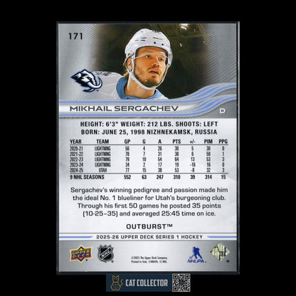2025-26 UD Series 1 MIKHAIL SERGACHEV #171 Outburst - Utah Mammoth