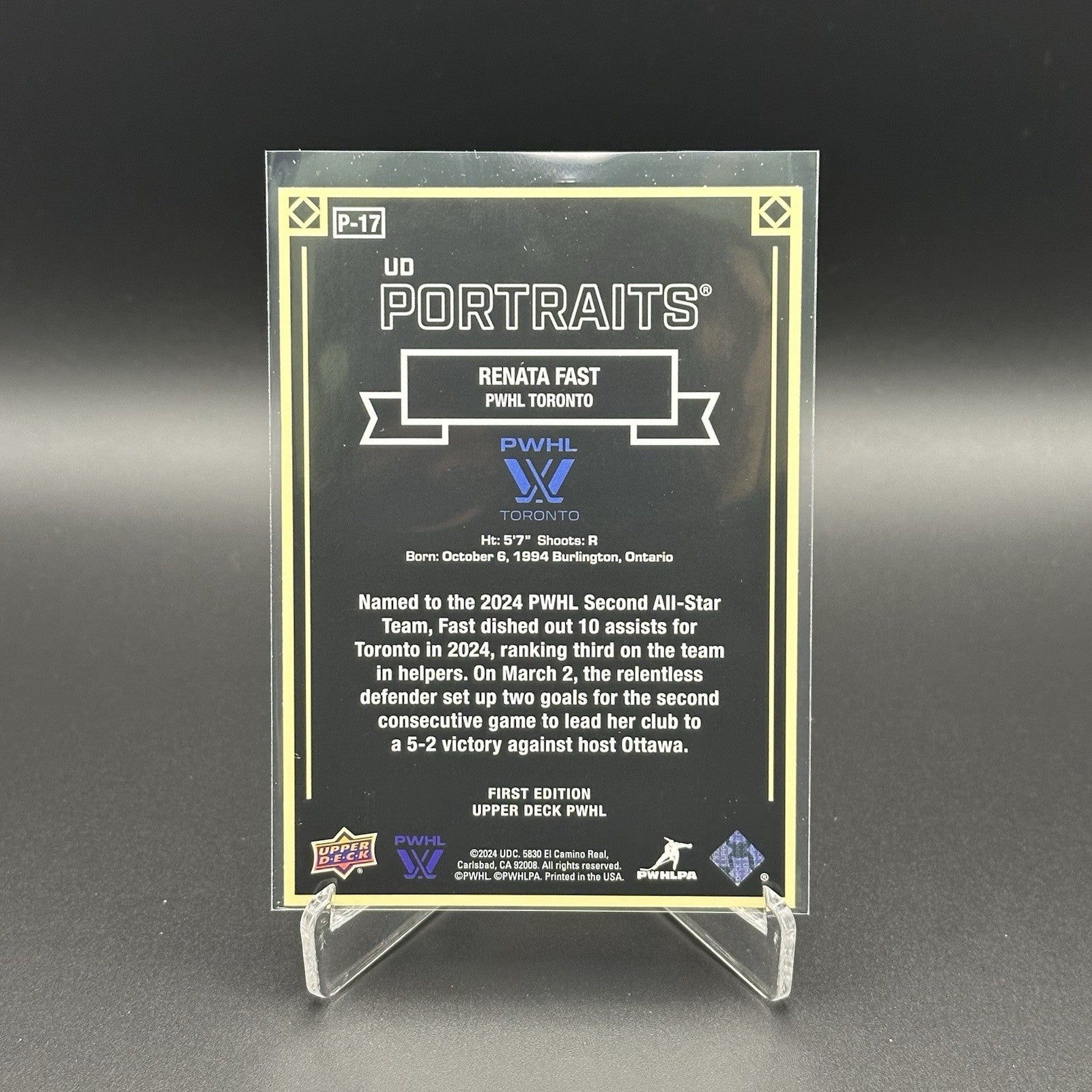2024-25 UD PWHL RENATA FAST #P-17 UD Portraits Toronto Sceptres - 1st EDITION!