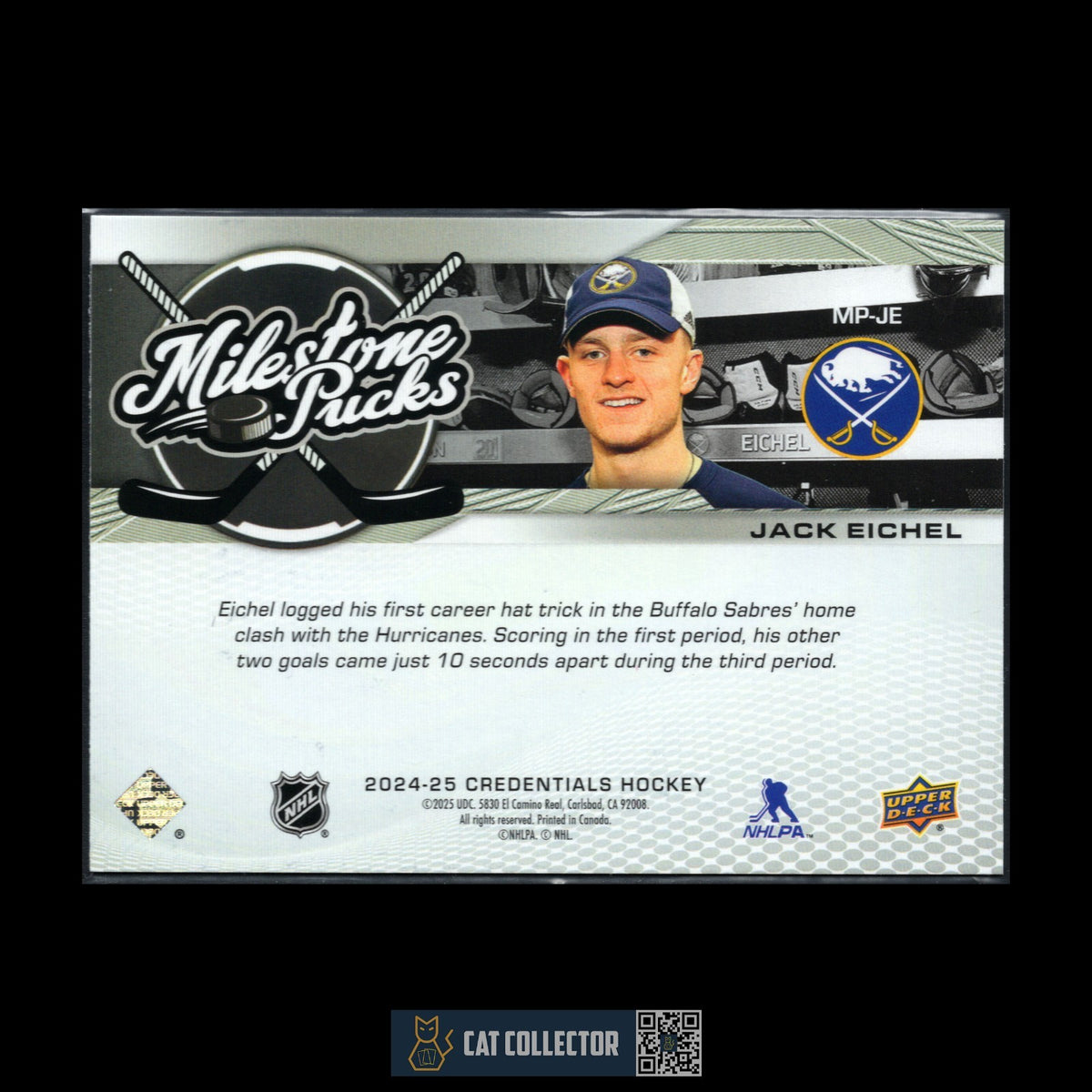 Milestone Puck 2024-25 UD Credentials JACK EICHEL #MP-JE Milestone Pucks – Cat Collector