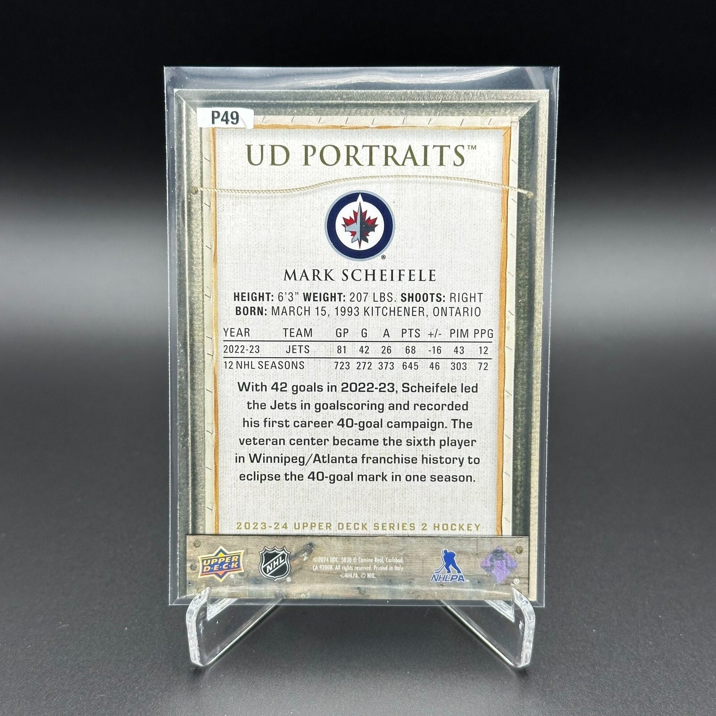 2023-24 UD Series 2 MARK SCHEIFELE #P49 UD Portraits - Winnipeg Jets