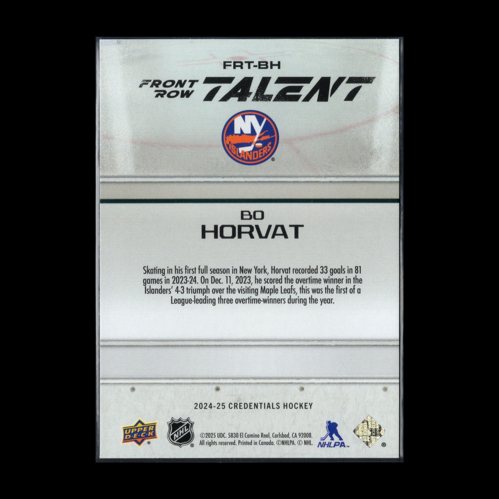 2024-25 UD Credentials BO HORVAT #FRT-BH Front Row Talent - New York Islanders