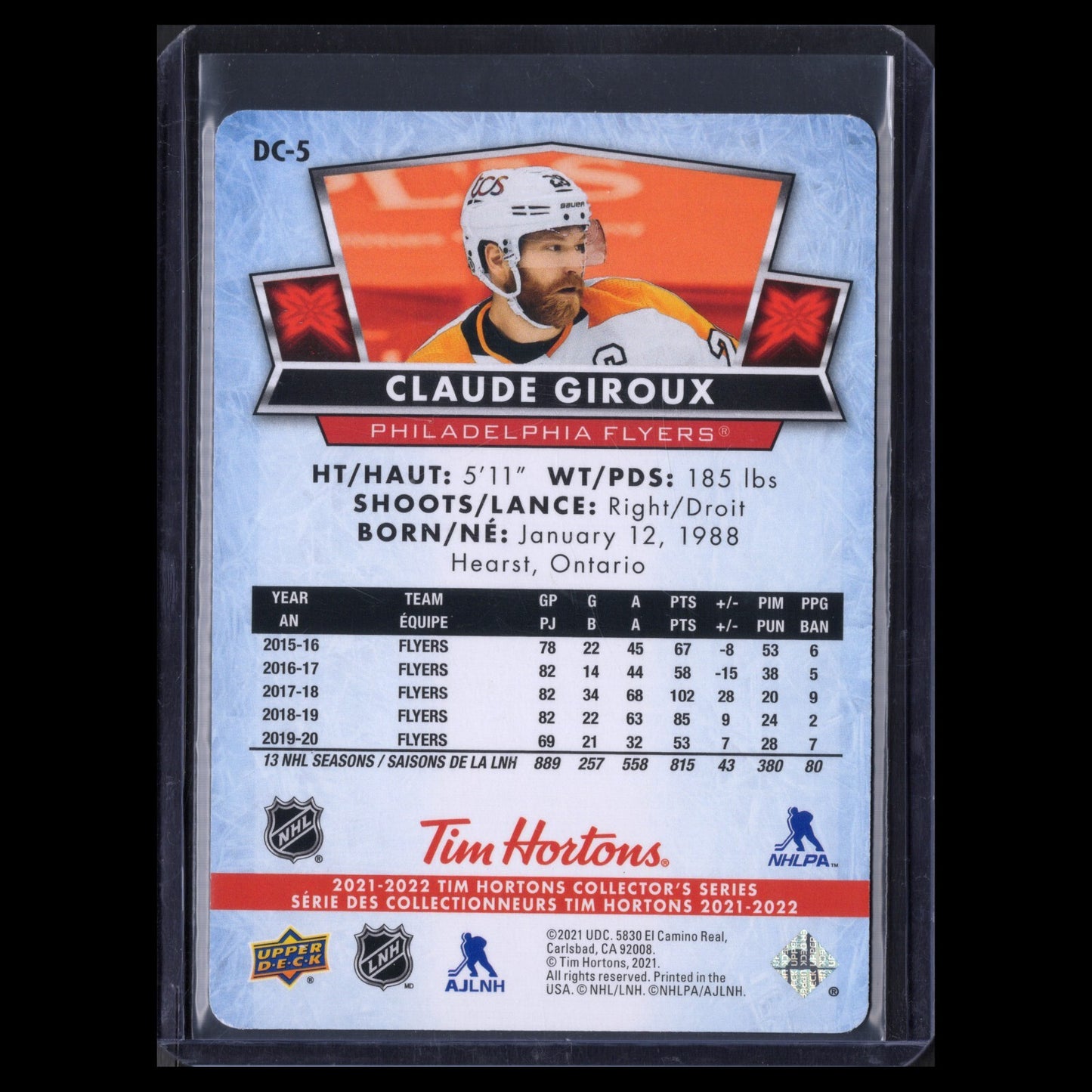 2021-22 UD Tim Hortons CLAUDE GIROUX #DC-5 Red Die-Cut - Philadelphia Flyers