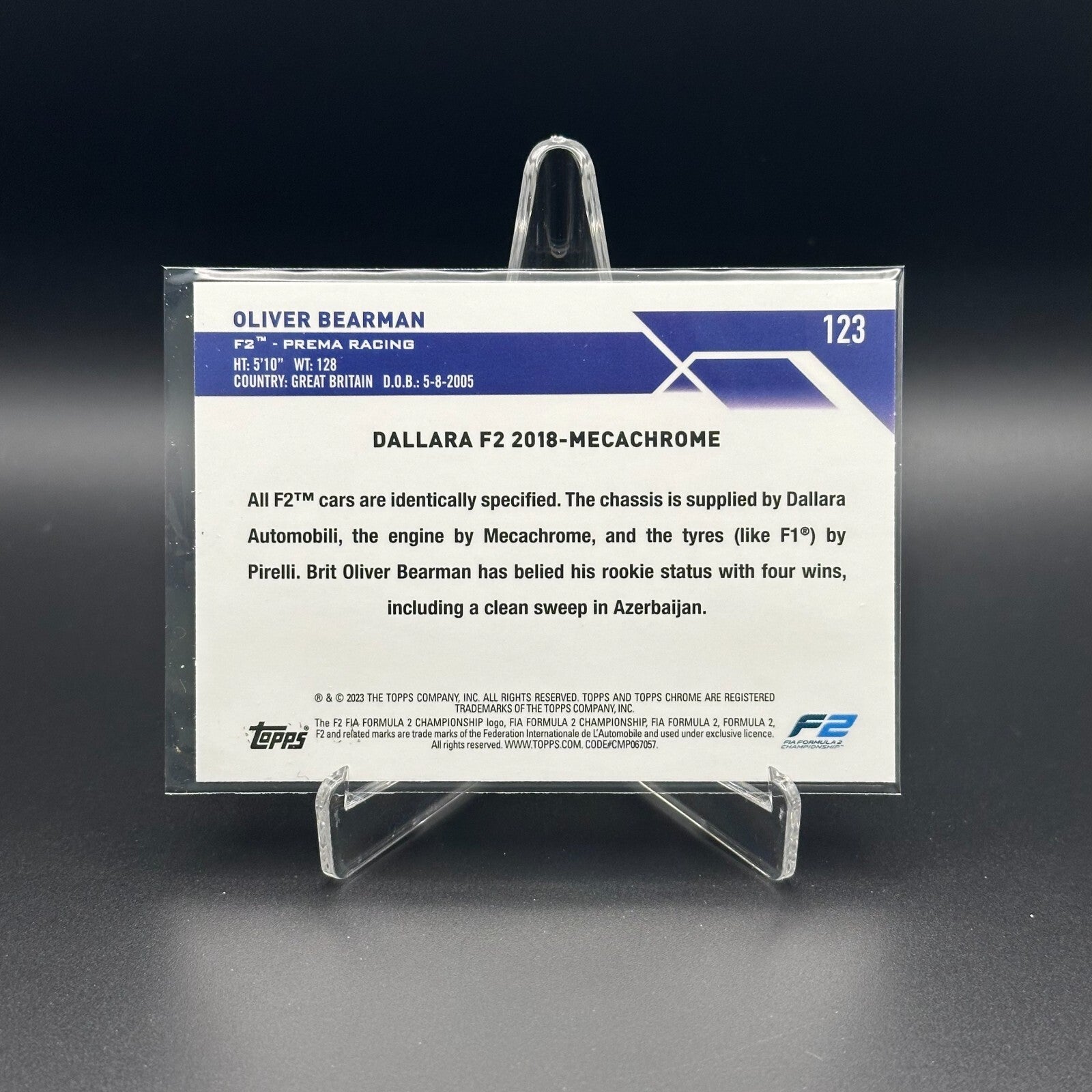 2023 Topps Chrome Formula 2 OLIVER BEARMAN #123 Mini diamond Refractor RC /299