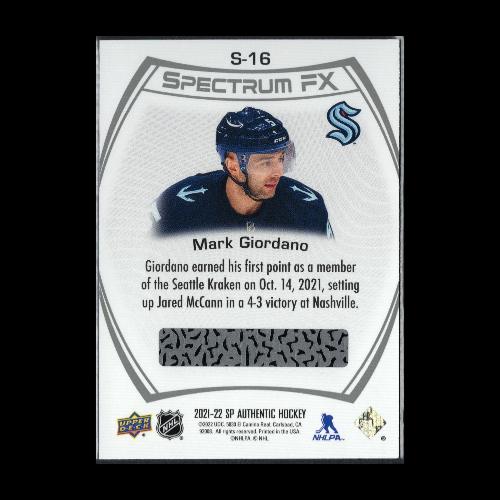 2021-22 UD SP Authentic MARK GIORDANO #S-16 Spectrum FX Bounty Unscratched