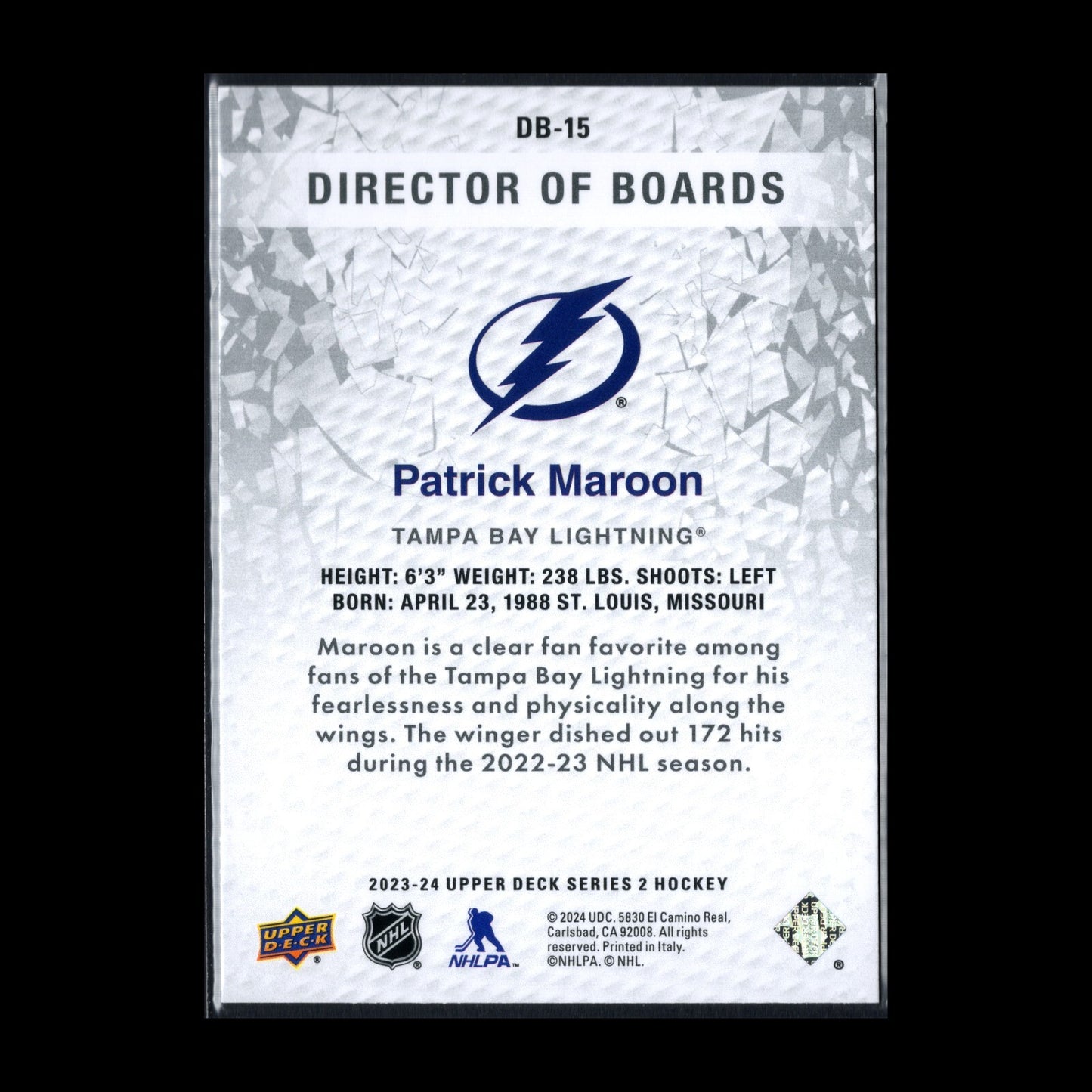 2023-24 UD Series 2 PATRICK MAROON #DB-15 Director of boards Sparkle